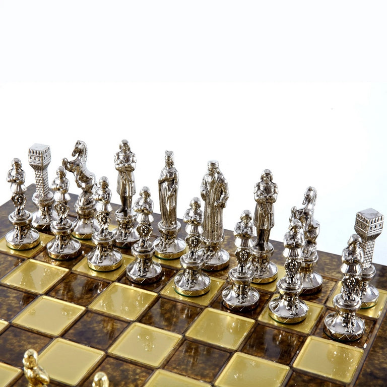 Ajedrez metálico exclusivo Renacimiento S9BRGS 36x36 cm dorado y plateado con posibilidad de grabado personalizado