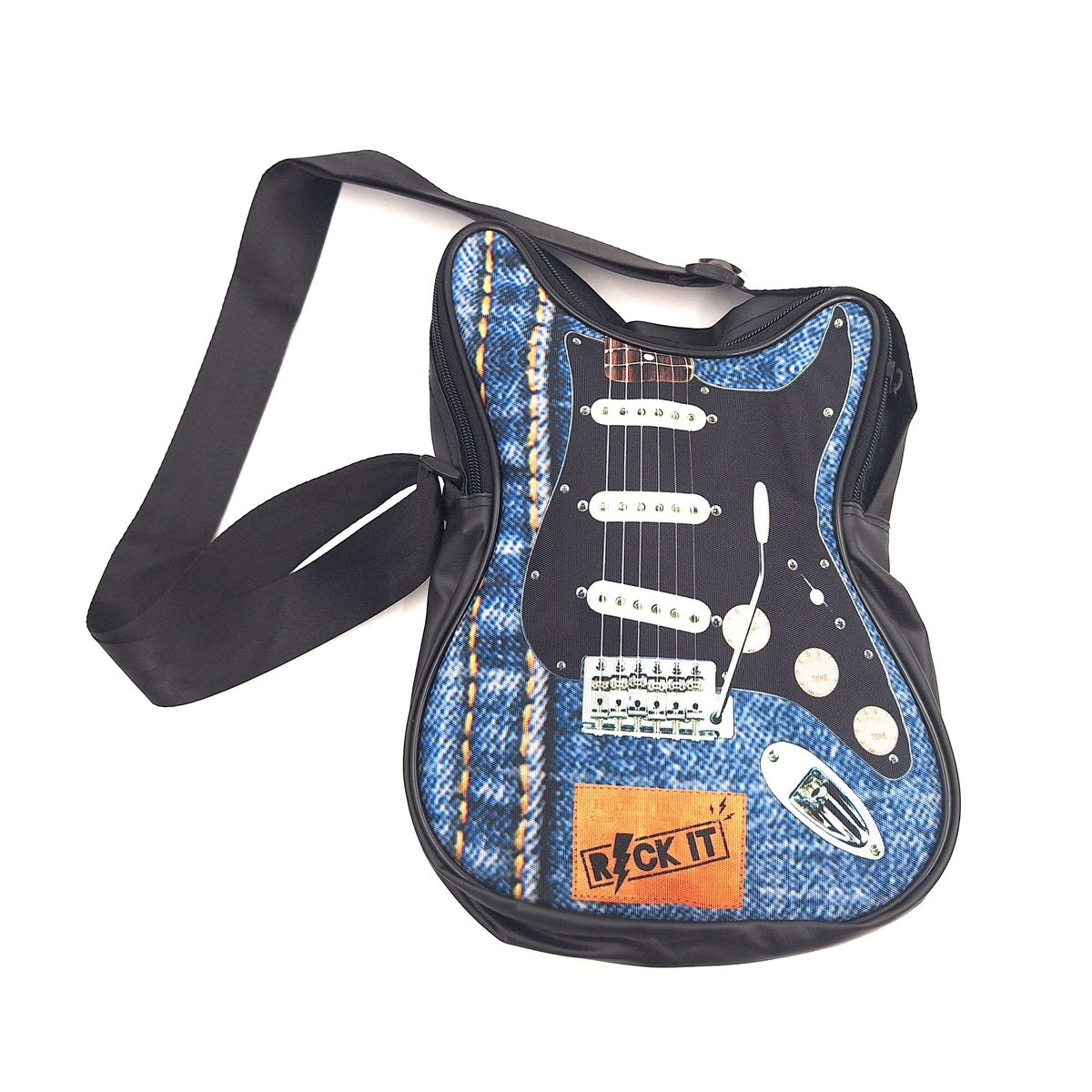 Bolso de hombro con forma de guitarra Let’s Rock RBG-019 con posibilidad de personalización mediante grabado, impermeable, ideal para regalo a músicos, PVC 100% y poliéster, dimensiones 34 x 23 x 5 cm