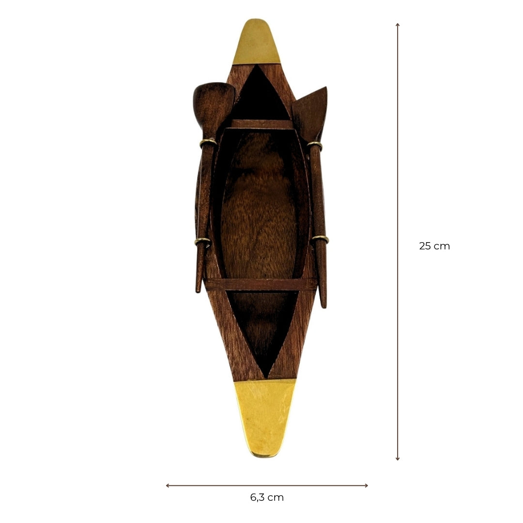 Elegante modelo de barco de madera de 25 cm - Adorno para escritorio con elementos de latón - Regalo ideal para un navegante con opción de personalización mediante grabado - Estilo marinero y retro