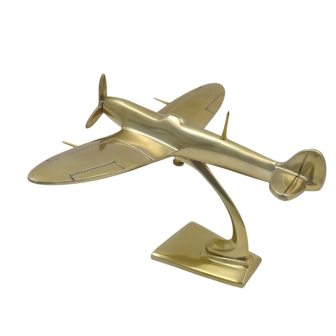 Modelo de caza Spitfire de aluminio en color dorado, con opción de grabado personalizado