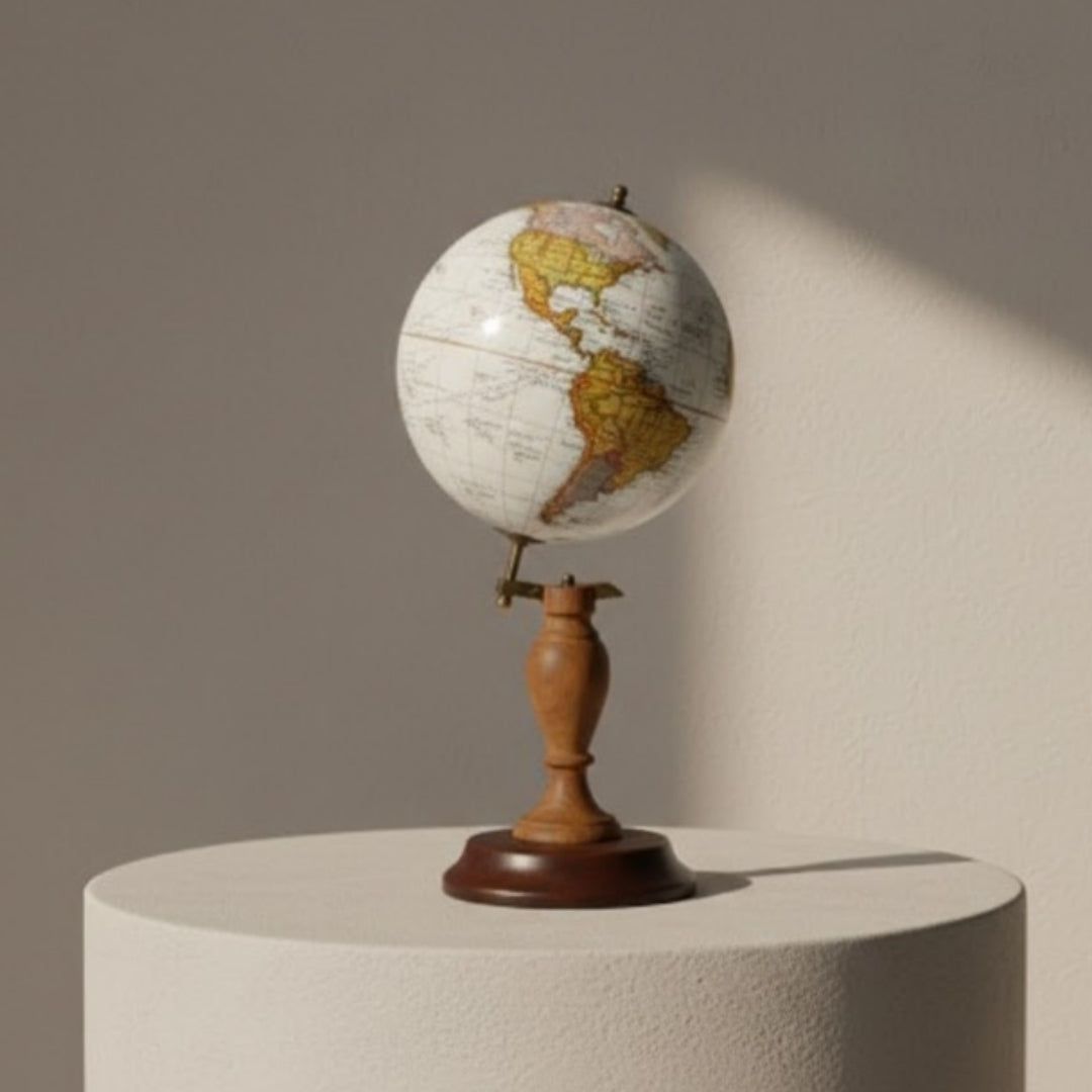 Globo terráqueo decorativo elegante sobre base de madera con posibilidad de personalización con grabado, 27 cm, marrón oscuro, ideal para regalo