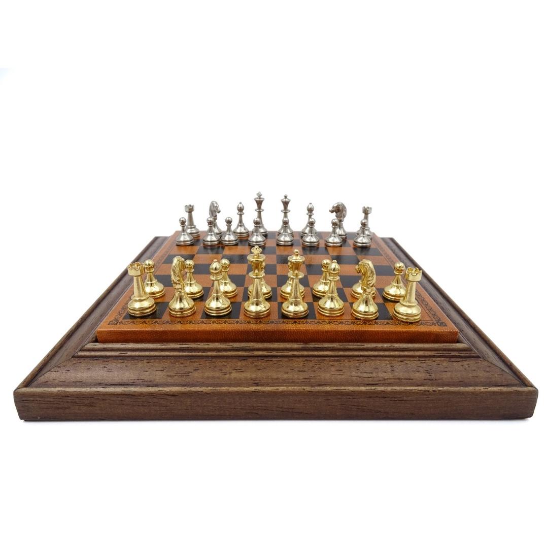 Ajedrez magnético metálico exclusivo Italfama 18x18 cm con posibilidad de grabado personalizado – elegante regalo para cualquier ocasión, tablero marrón y negro con piezas doradas y plateadas