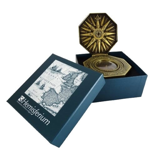 Brújula magnética cardán exclusiva H43 de latón y madera con grabado personalizado