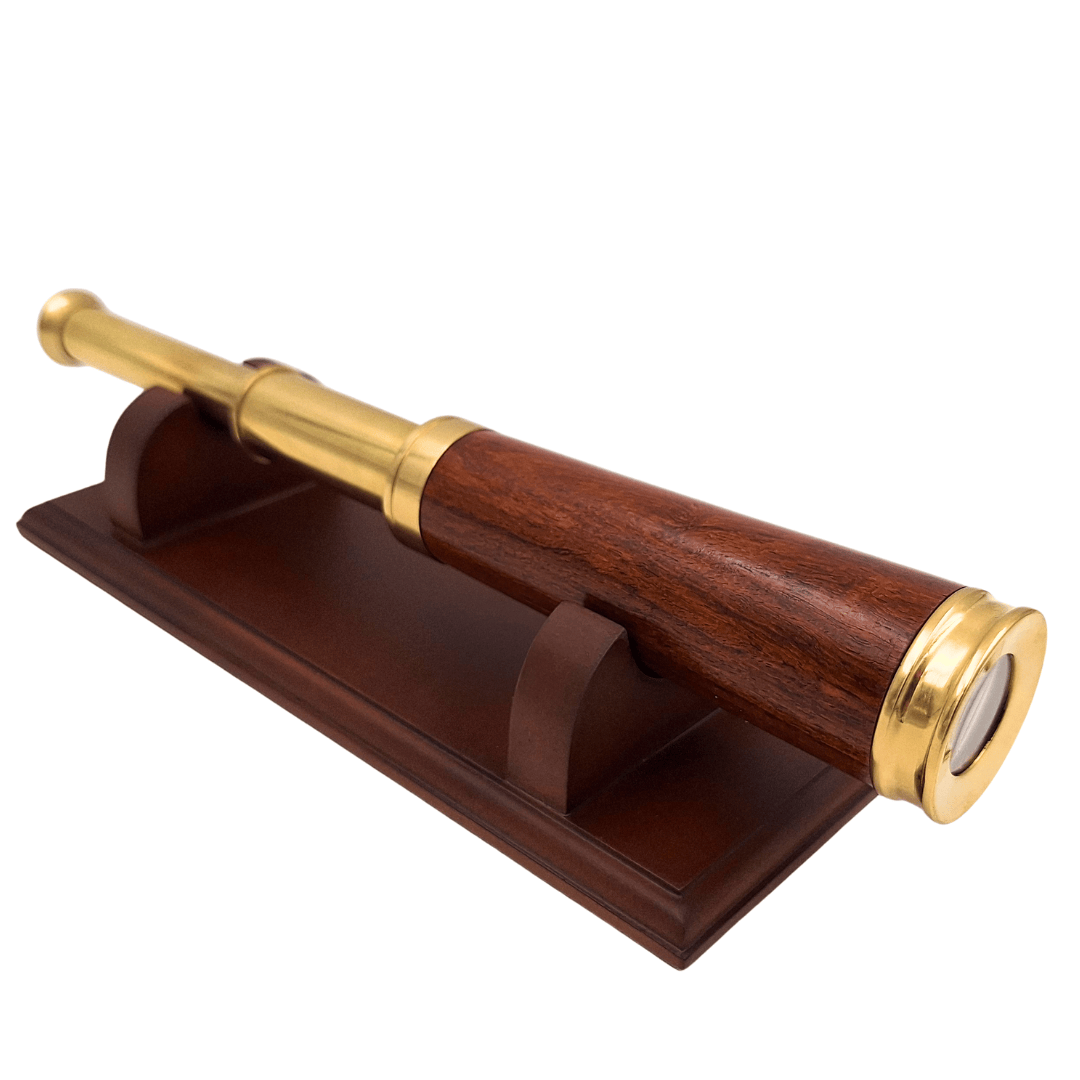 Catalejo de Latón y Madera con Posibilidad de Grabado Personalizado sobre Elegante Base de Madera