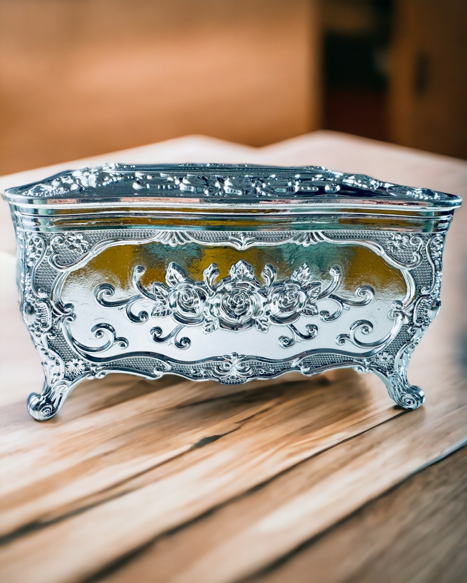 Caja Elegante para Pañuelos con Flores en Relieve - Contenedor para Servilletas