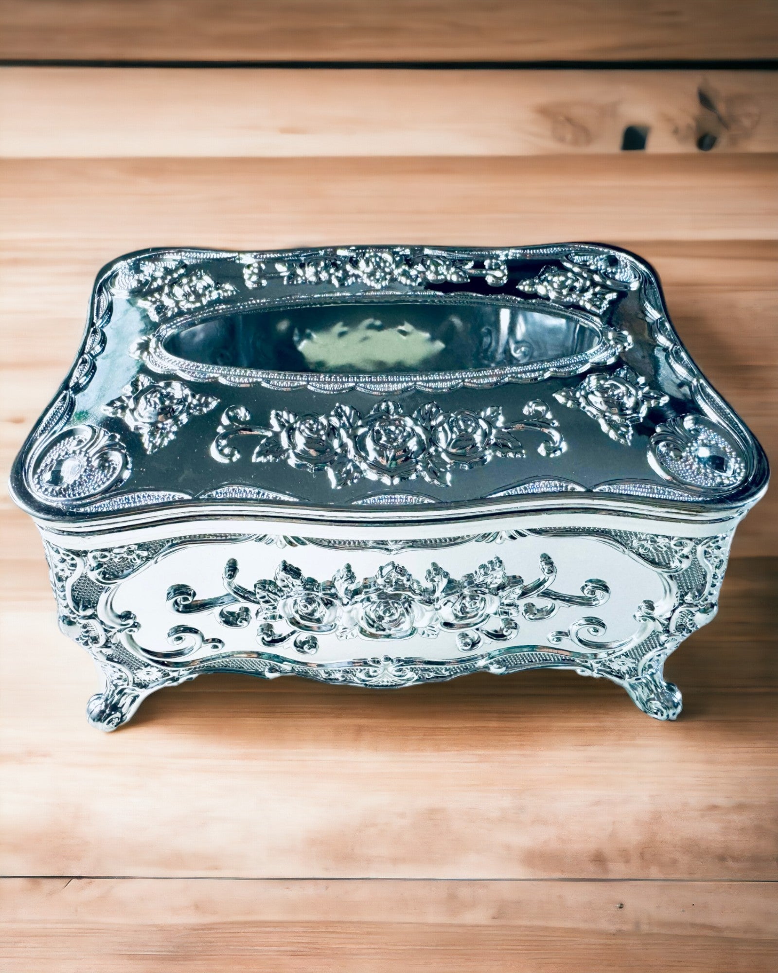 Caja Elegante para Pañuelos con Flores en Relieve - Contenedor para Servilletas