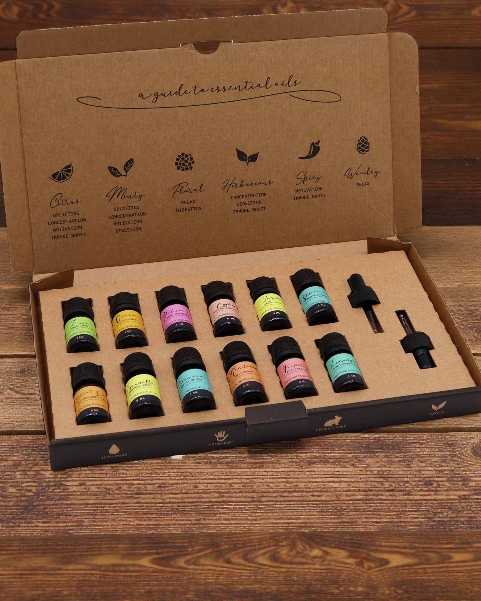 Energía veraniega de la naturaleza – Juego de lujo de 12 aceites esenciales de 5 ml con cuentagotas