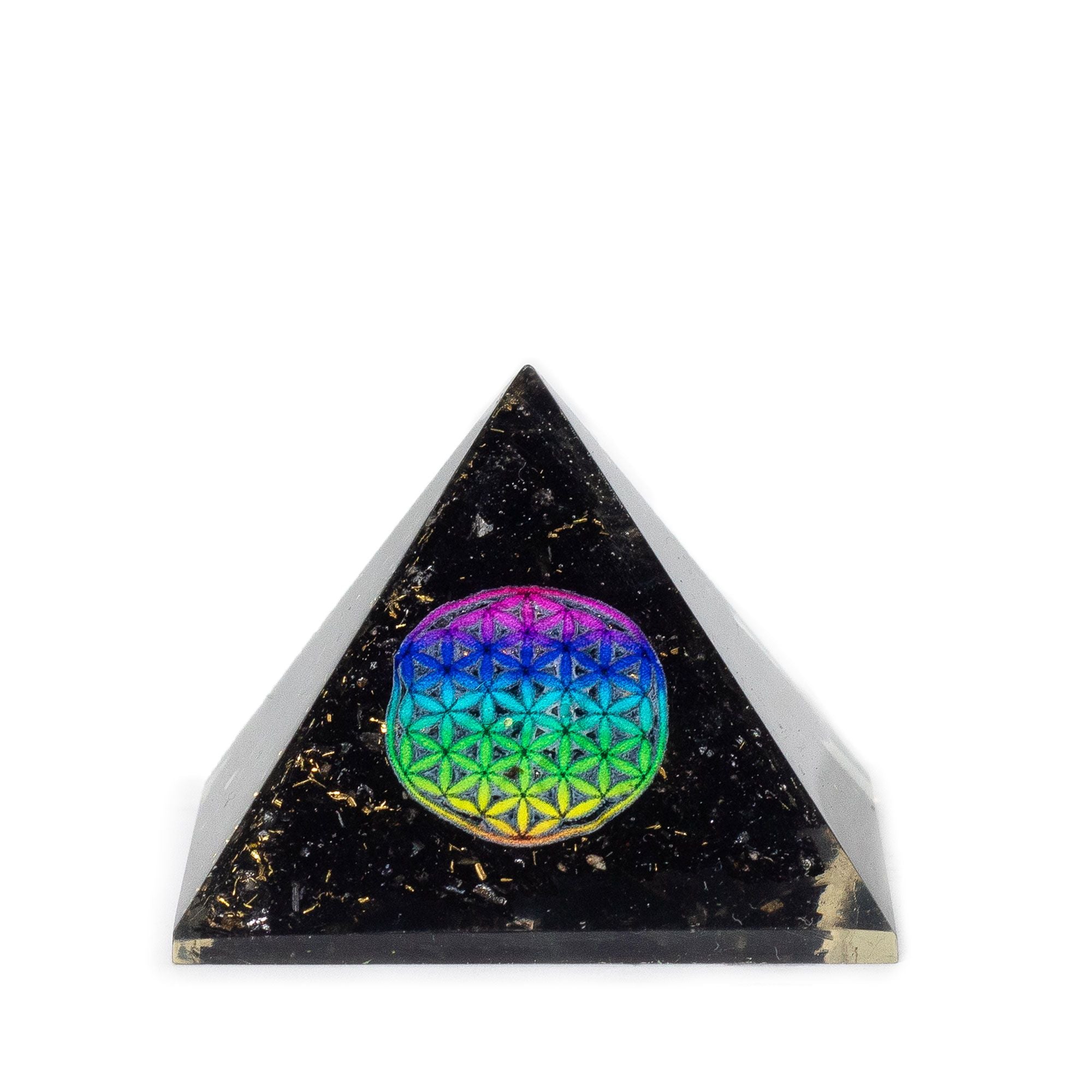 Pirámide de orgonita de turmalina negra 5,5x4,5 cm con flor de la vida