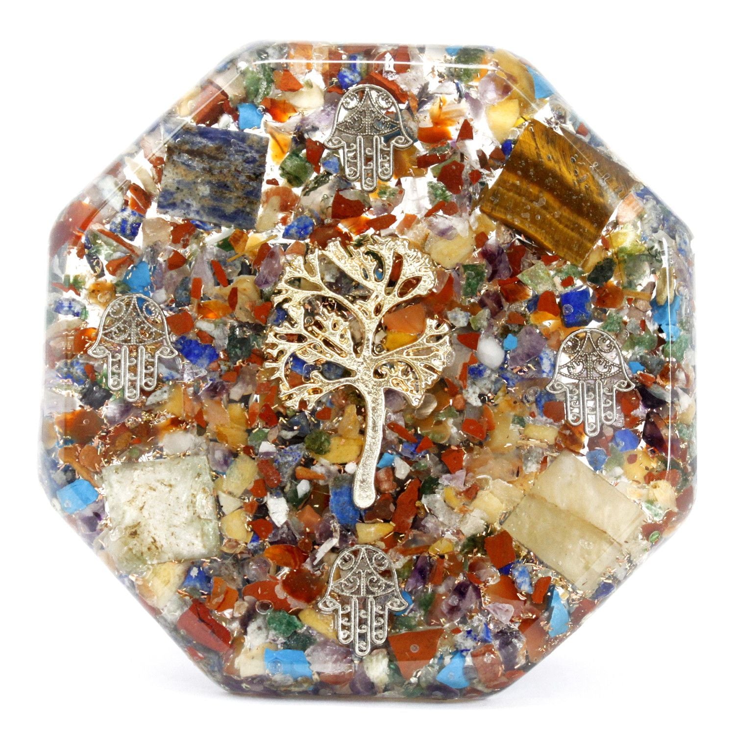 Paquete de Energía de Escritorio de Orgonita - Árbol de la Vida - Grande - Hecho a Mano con Piedras Preciosas y Cobre - Ideal para Regalo - Dimensiones 11 cm x 1,5 cm - Protección contra Contaminación Electromagnética - Símbolo de Armonía y Energía