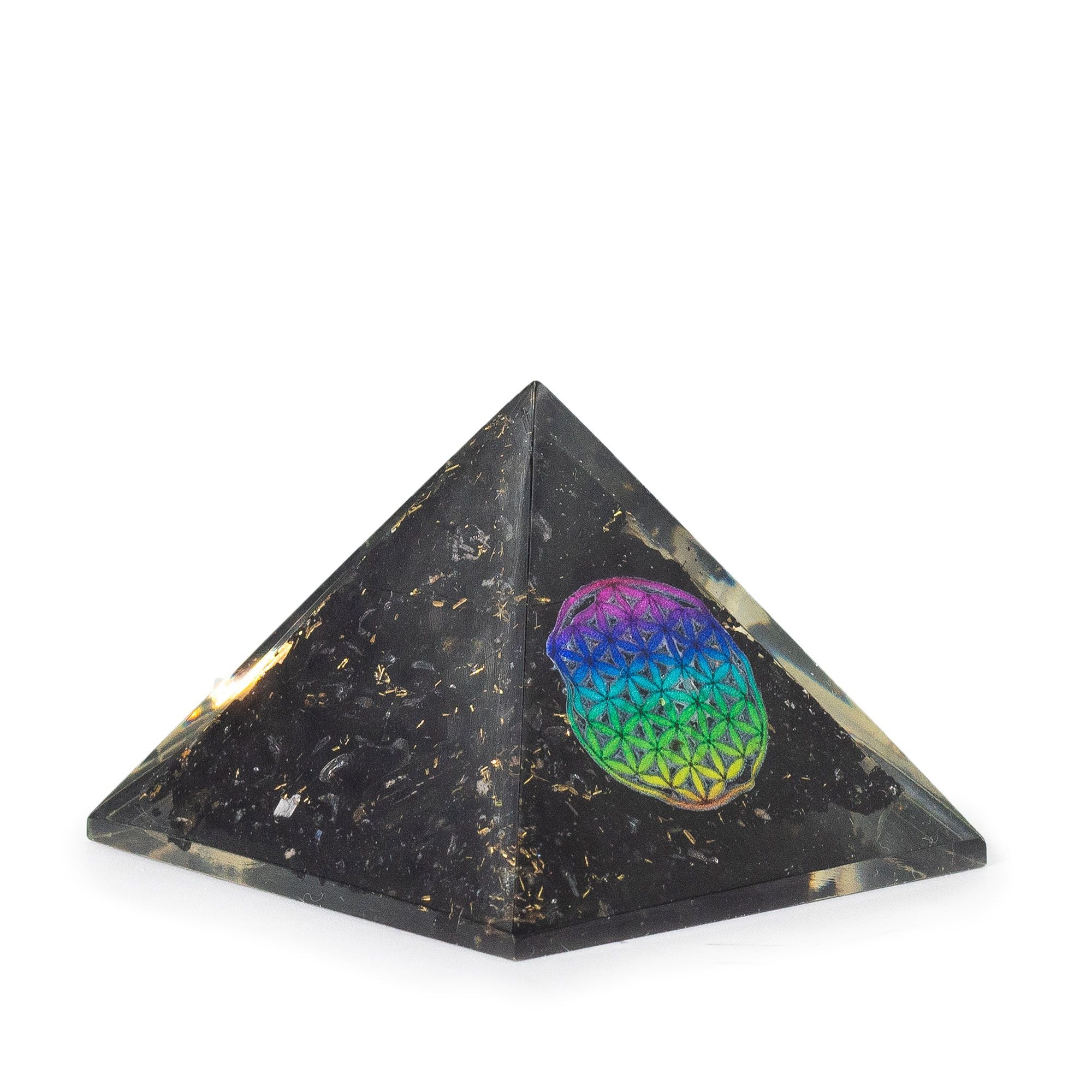 Pirámide de orgonita de turmalina negra 5,5x4,5 cm con flor de la vida