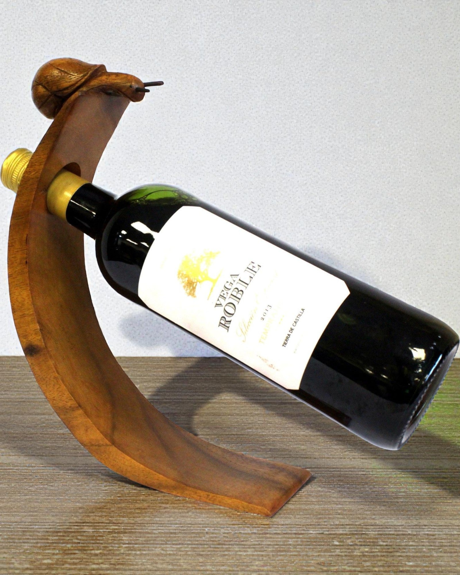 Caracol de sumiller – Soporte equilibrante para botella de vino, tallado a mano, de madera de suar