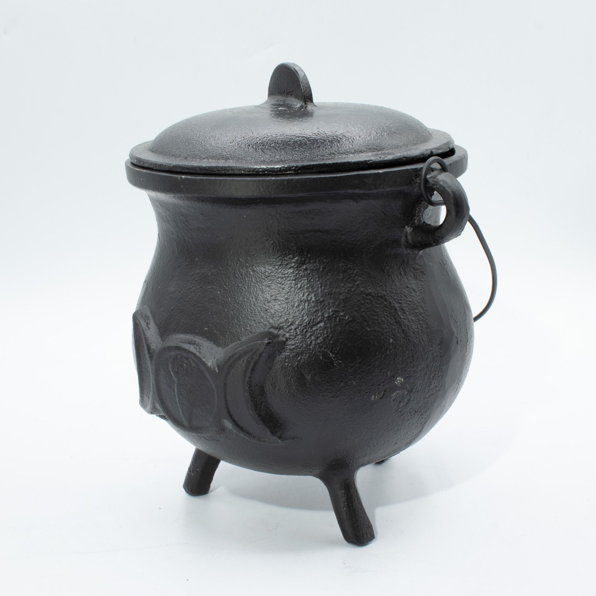 Enorme caldero de hierro fundido con luna triple 23x18 cm