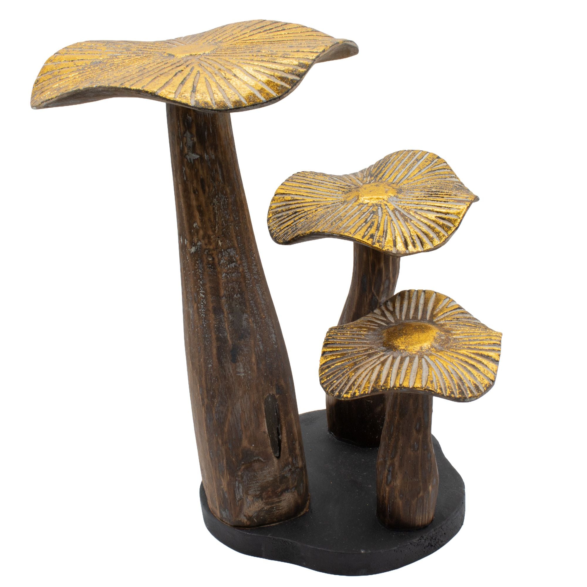 Gran escultura de hongo dorado de 32 cm - Madera natural - Elemento decorativo único para regalo - Estilo bosque, rústico y moderno