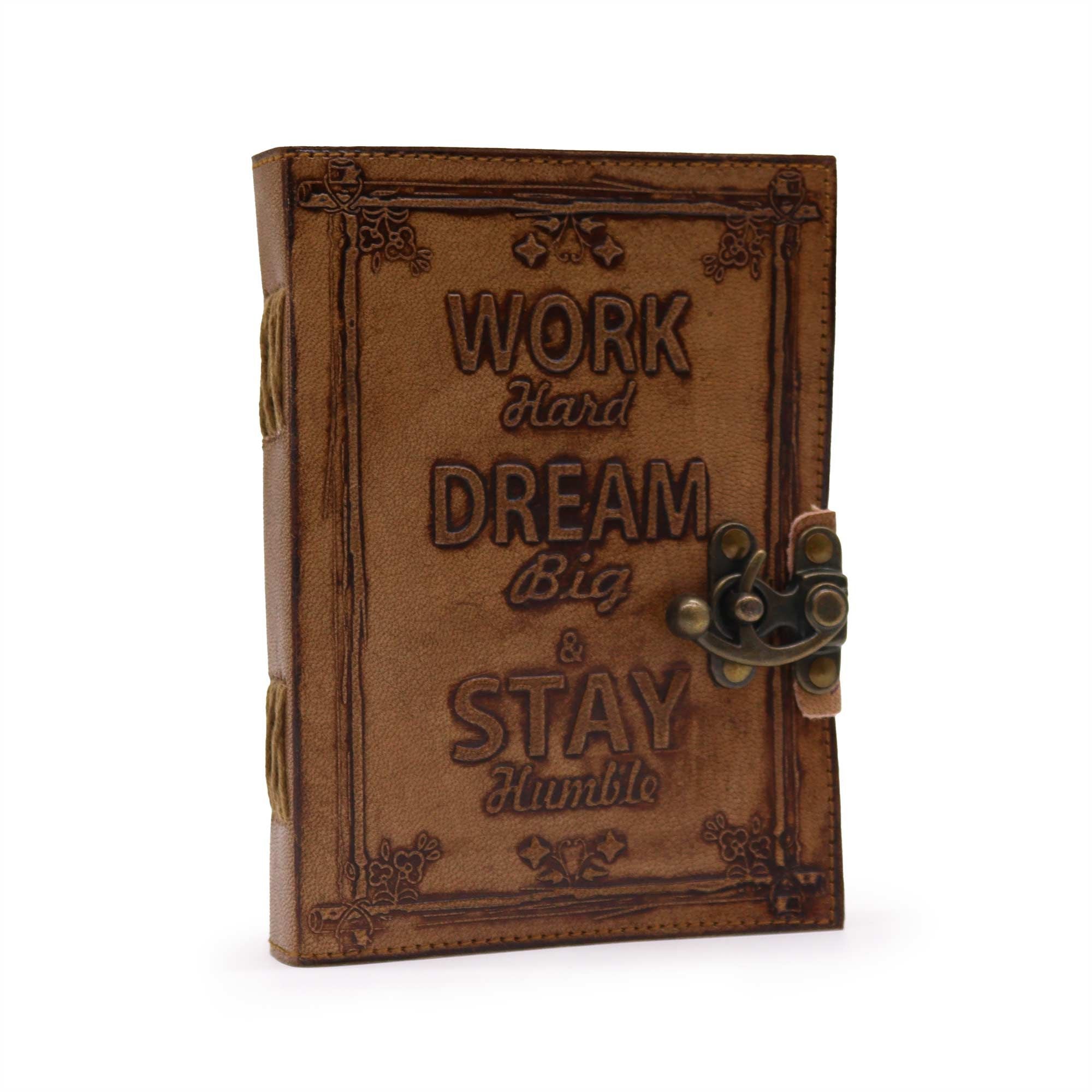 Diario de Sueños y Trabajo - Cuaderno de Piel con Relieve, Marrón Claro, 13x18 cm