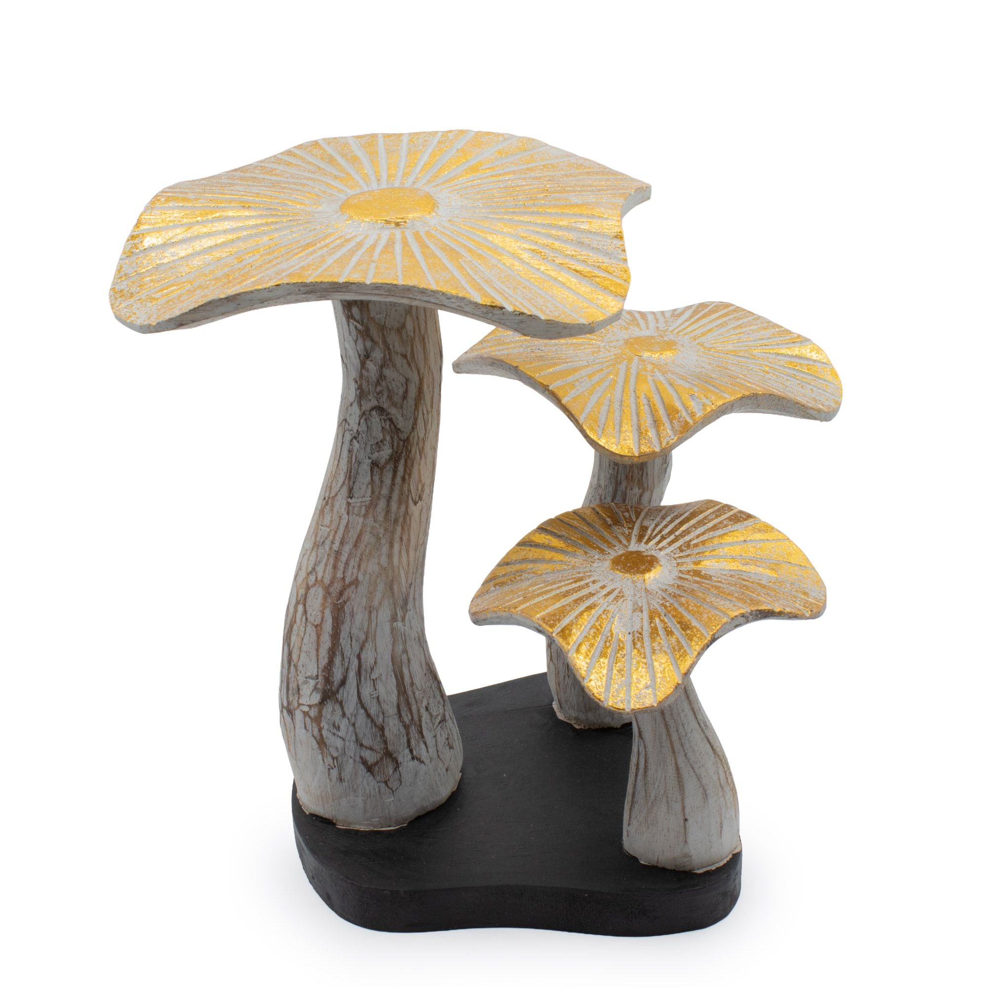 Figura artística de hongo dorado de 25 cm con acabado blanco y detalles dorados - Regalo único de madera Albasia para interiores estilo boho y natural