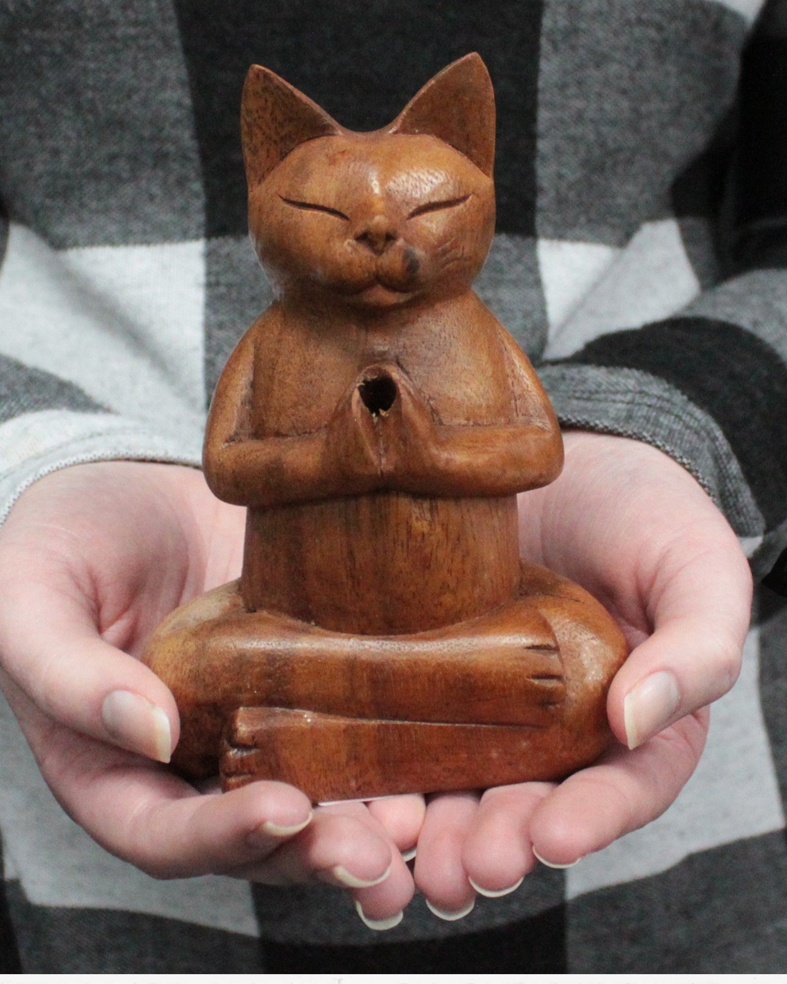 ZenCat Harmony – 10 cm, Drewniany Kot Jogi do Kadzidełek