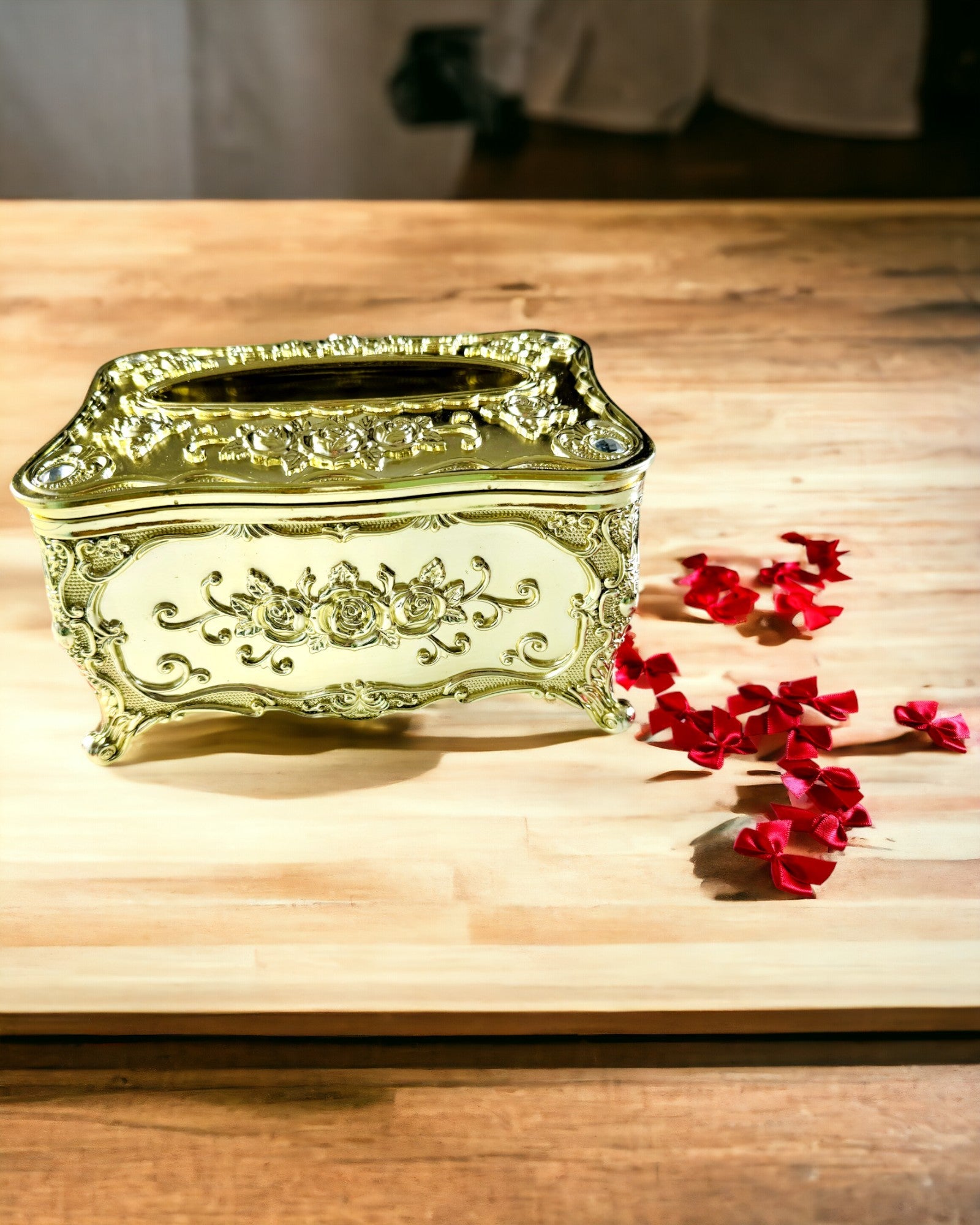 Caja Elegante para Pañuelos con Flores en Relieve - Contenedor para Servilletas