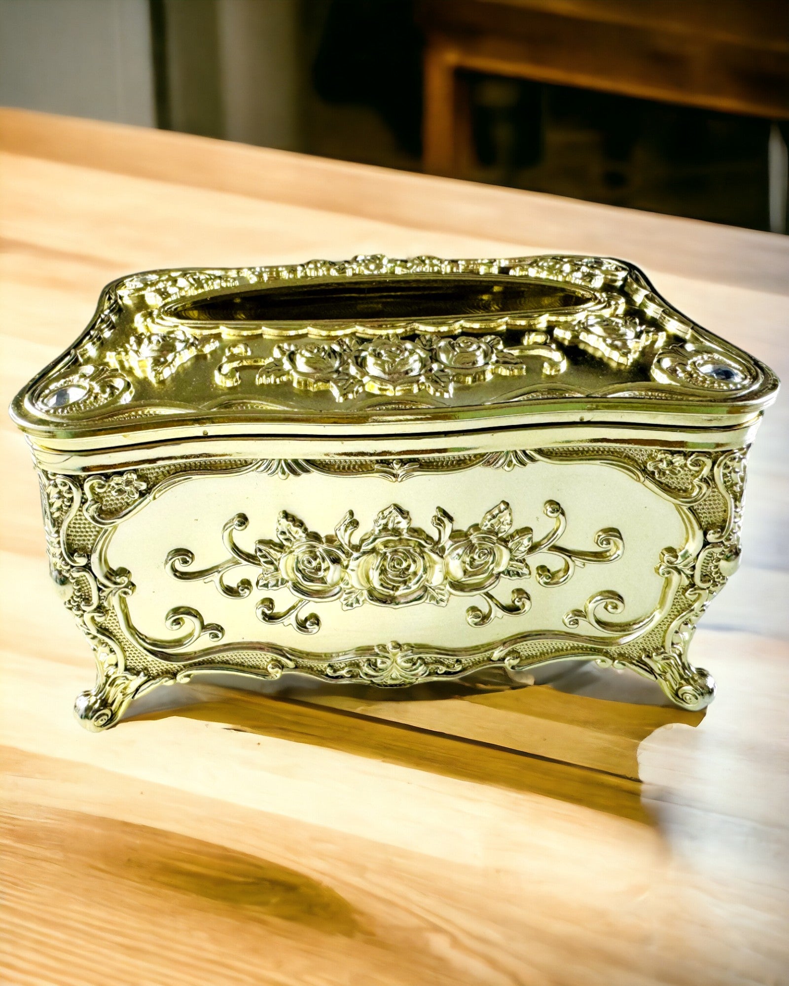 Caja Elegante para Pañuelos con Flores en Relieve - Contenedor para Servilletas