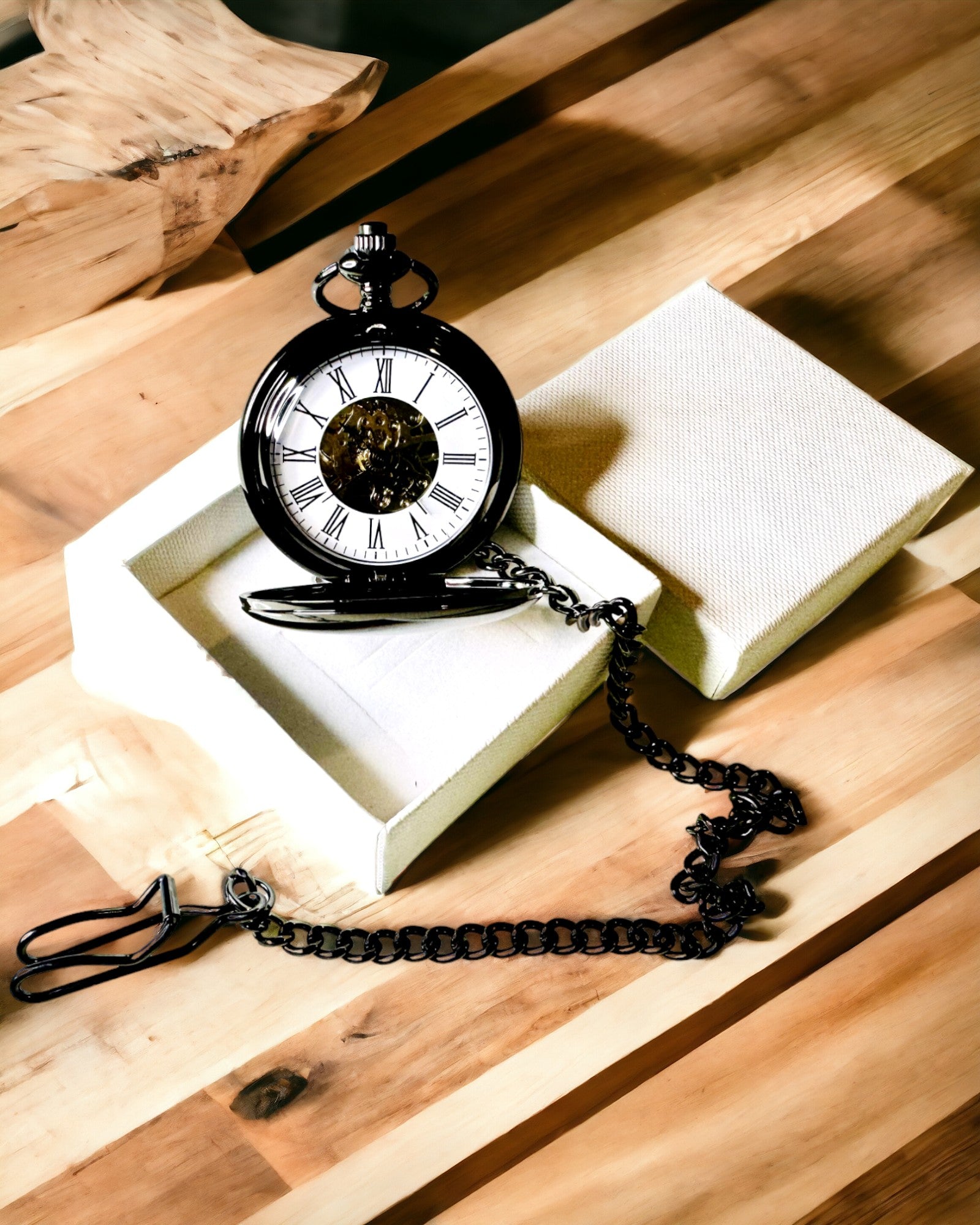 Reloj de Bolsillo Mecánico Clásico con Doble Tapa – Manual, Negro, personalización con grabado