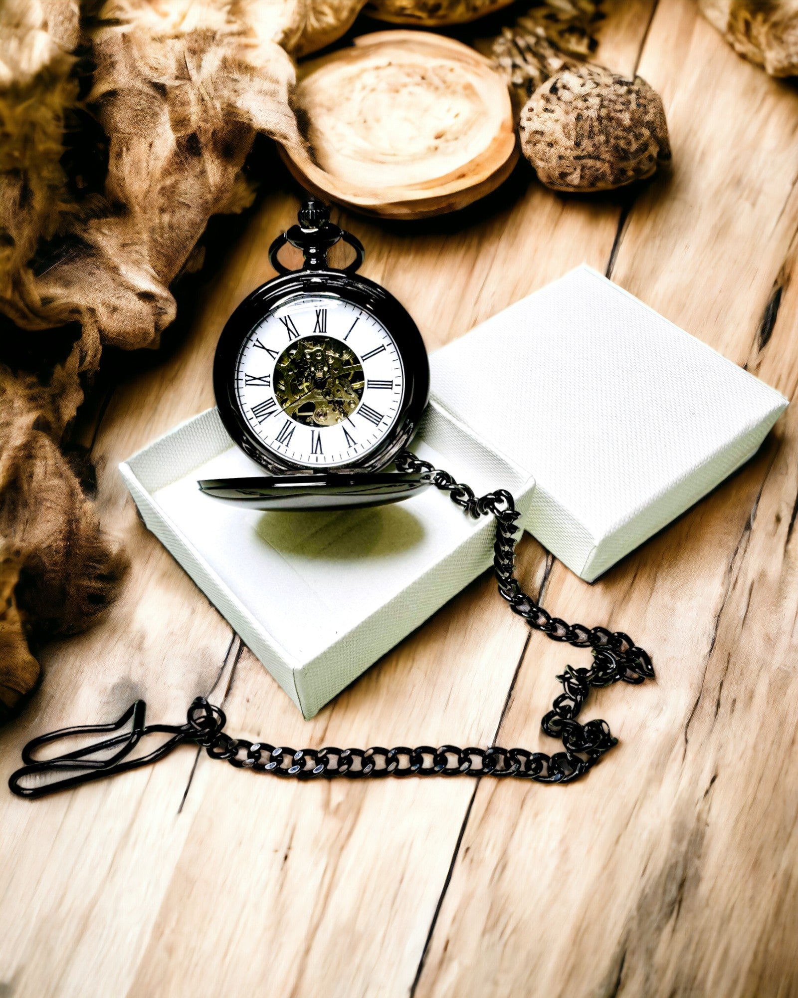 Reloj de Bolsillo Mecánico Clásico con Doble Tapa – Manual, Negro, personalización con grabado