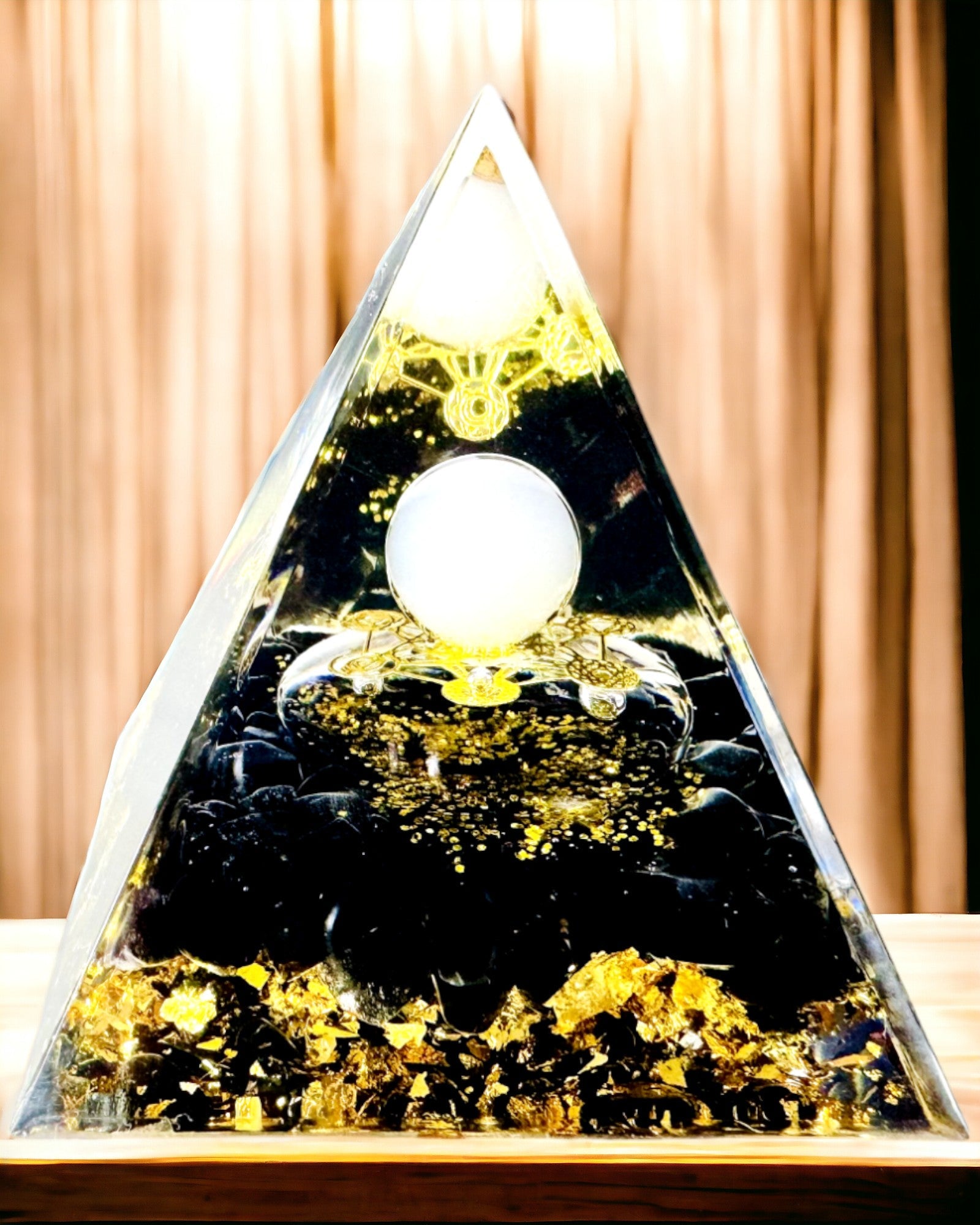 Piramidita de Orgonita con Obsidiana – Generador de Energía Chakra, Herramienta de Meditación Reiki con Piedra Natural