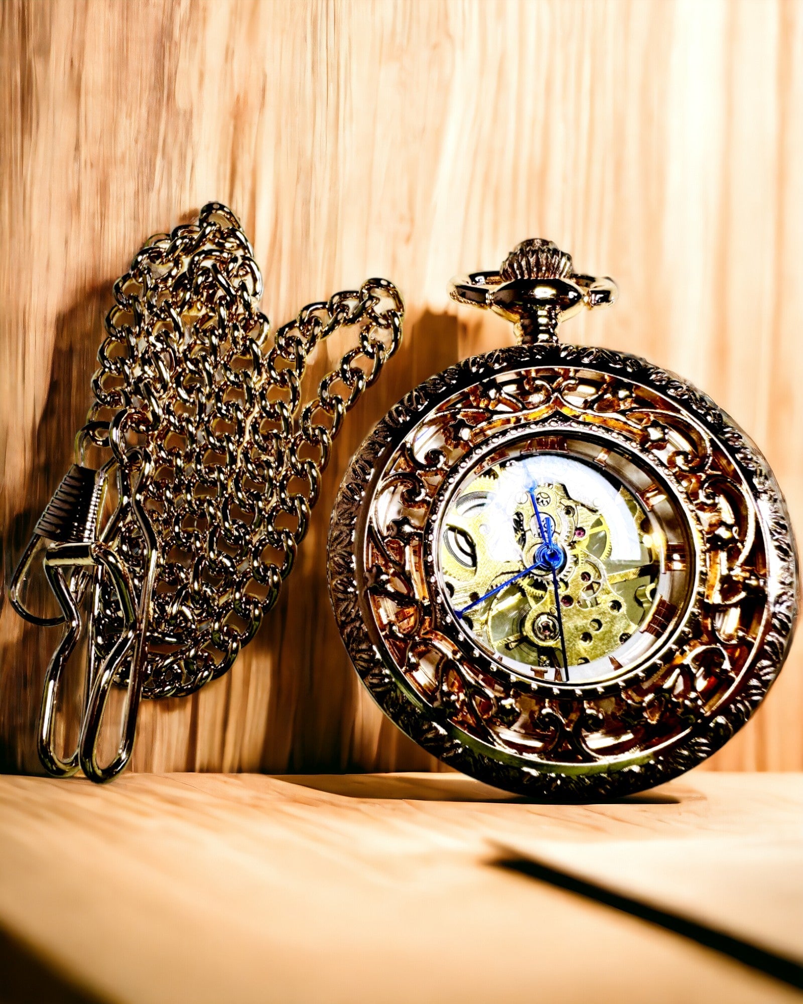 Reloj de Bolsillo Estilo Vintage con Esfera Transparente y Mecanismo Esqueleto
