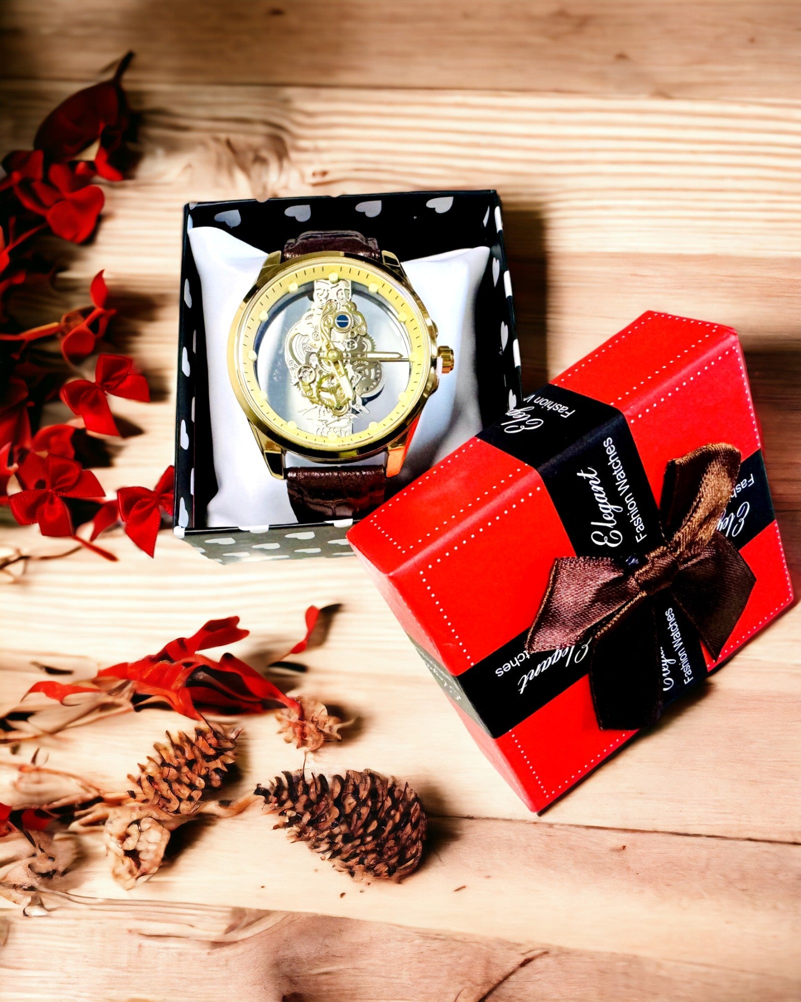 Reloj de Hombre con Mecanismo Transparente - Elegancia y Precisión en Montura Dorada