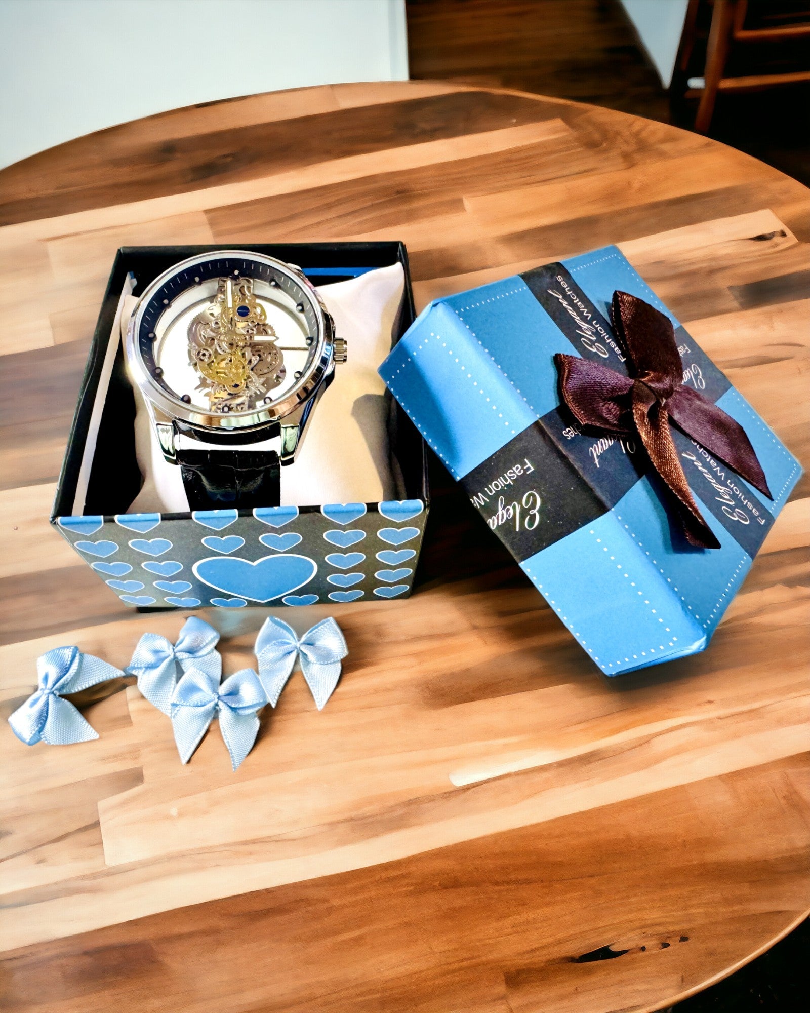 Reloj de Hombre de Cuarzo con Esfera Transparente - Elegancia Clásica en un Diseño Moderno con Correa Negra. Personalización con Grabado