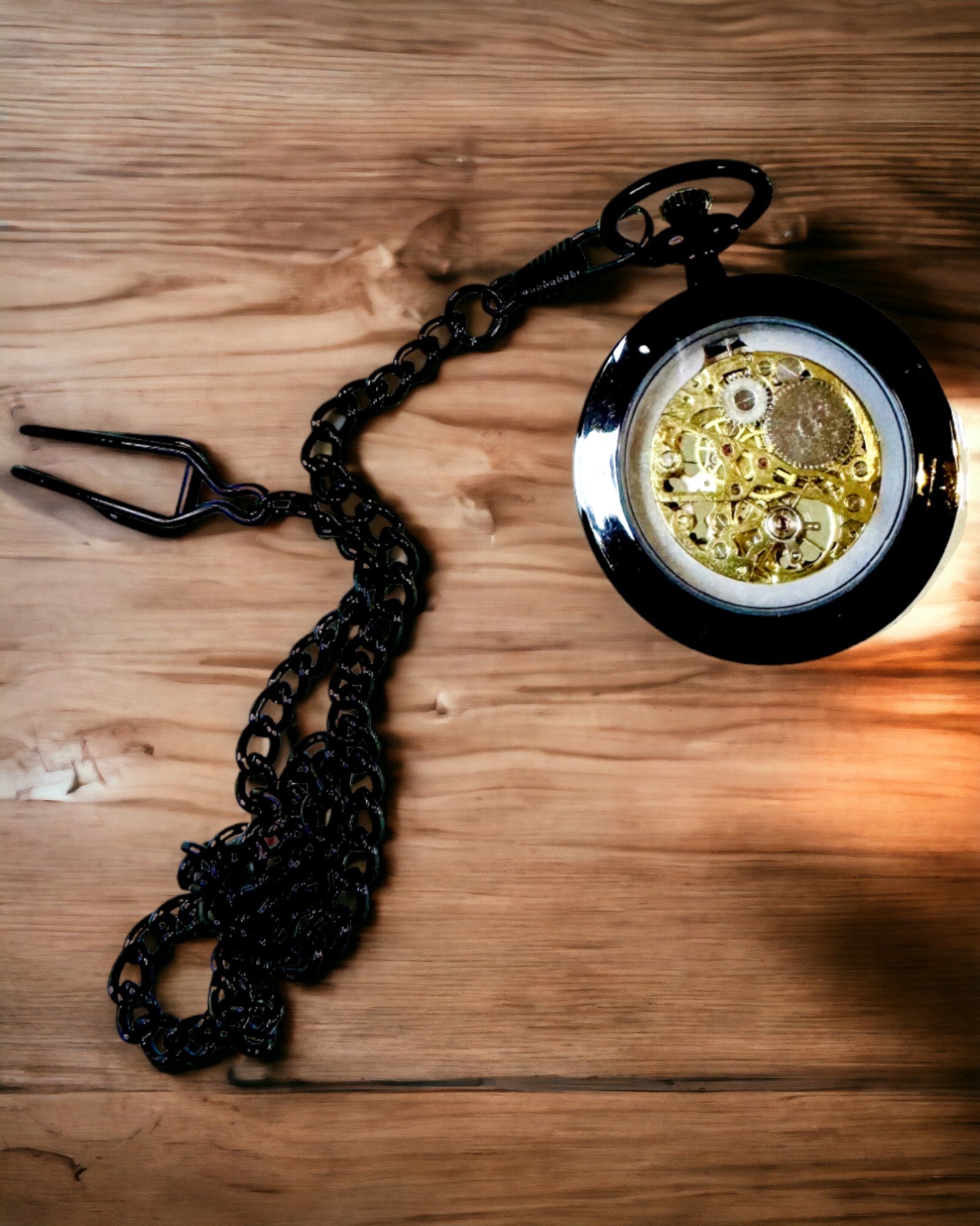 Reloj de Bolsillo Mecánico Estilo Retro, Resistente al Agua, Semiautomático - color Negro - Ideal para Regalo, grabado