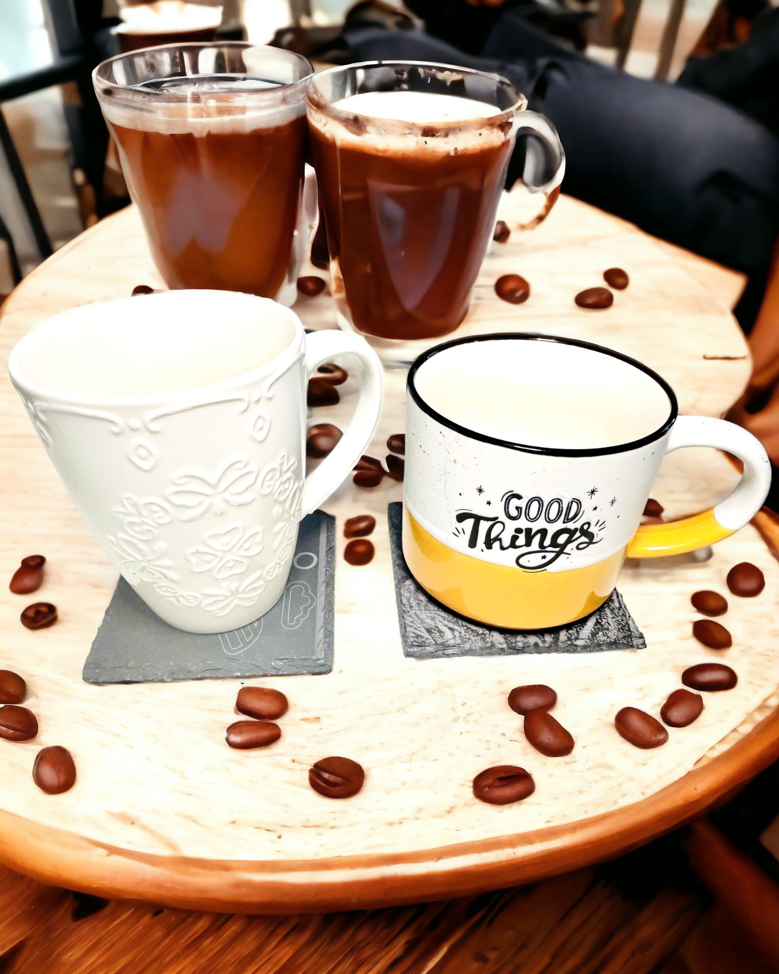 Posavasos para café, té de Piedra Natural con Grabado Personalizado – Cuadrado, círculo, hexágono, 10 cm