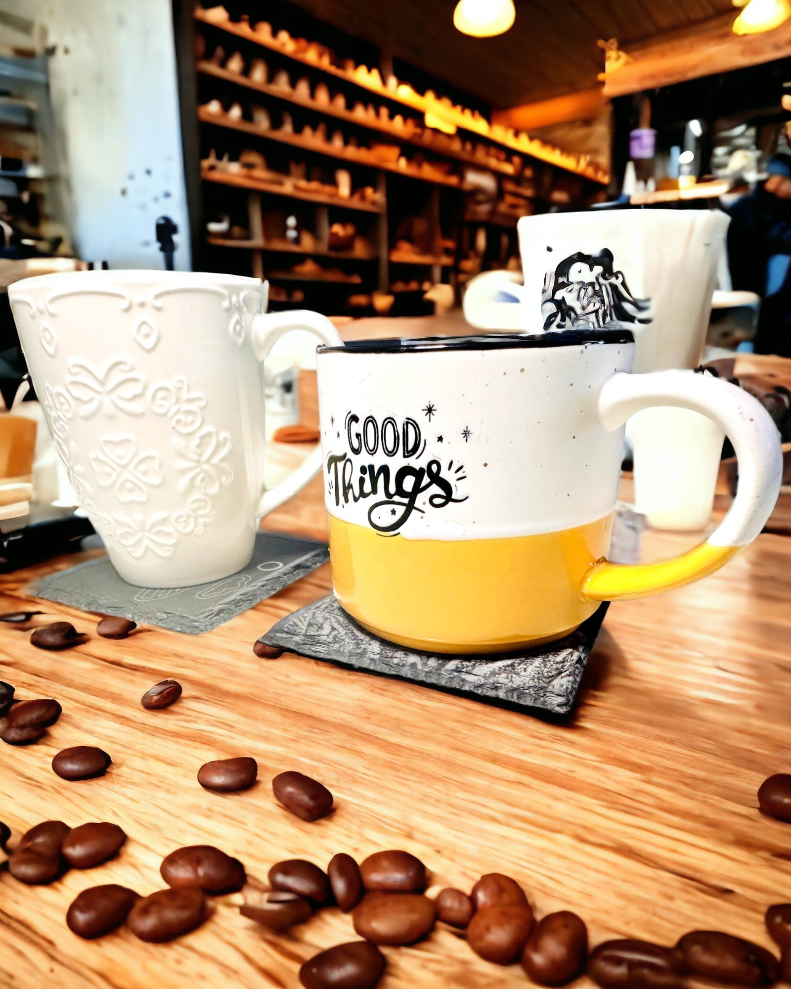 Posavasos para café, té de Piedra Natural con Grabado Personalizado – Cuadrado, círculo, hexágono, 10 cm