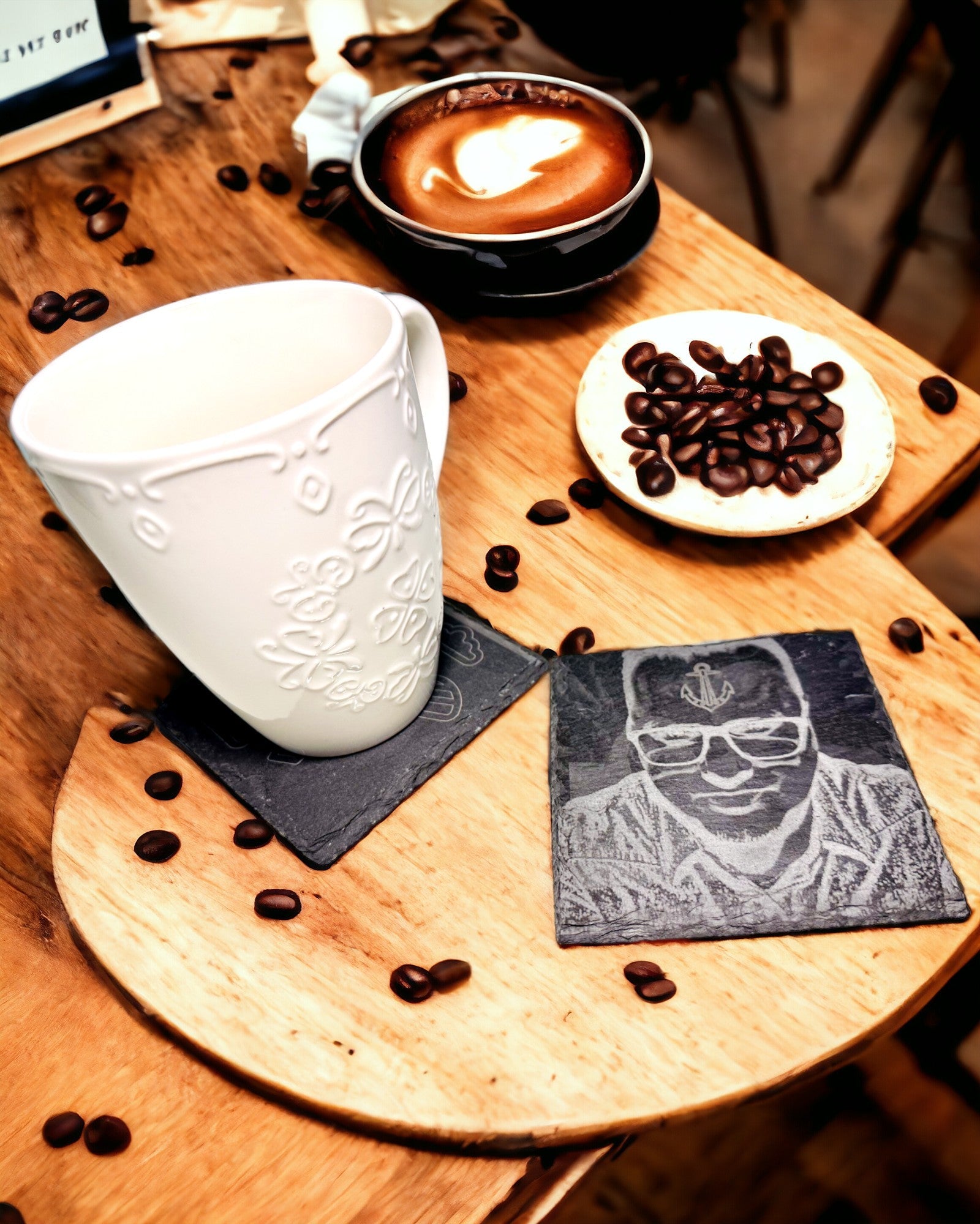 Posavasos para café, té de Piedra Natural con Grabado Personalizado – Cuadrado, círculo, hexágono, 10 cm
