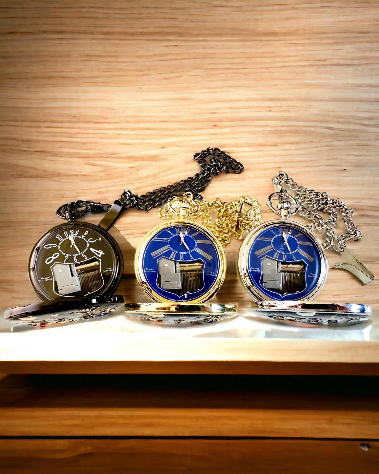 Reloj de bolsillo "Astrum Temporis" - Marco negro. Posibilidad de personalización con grabado