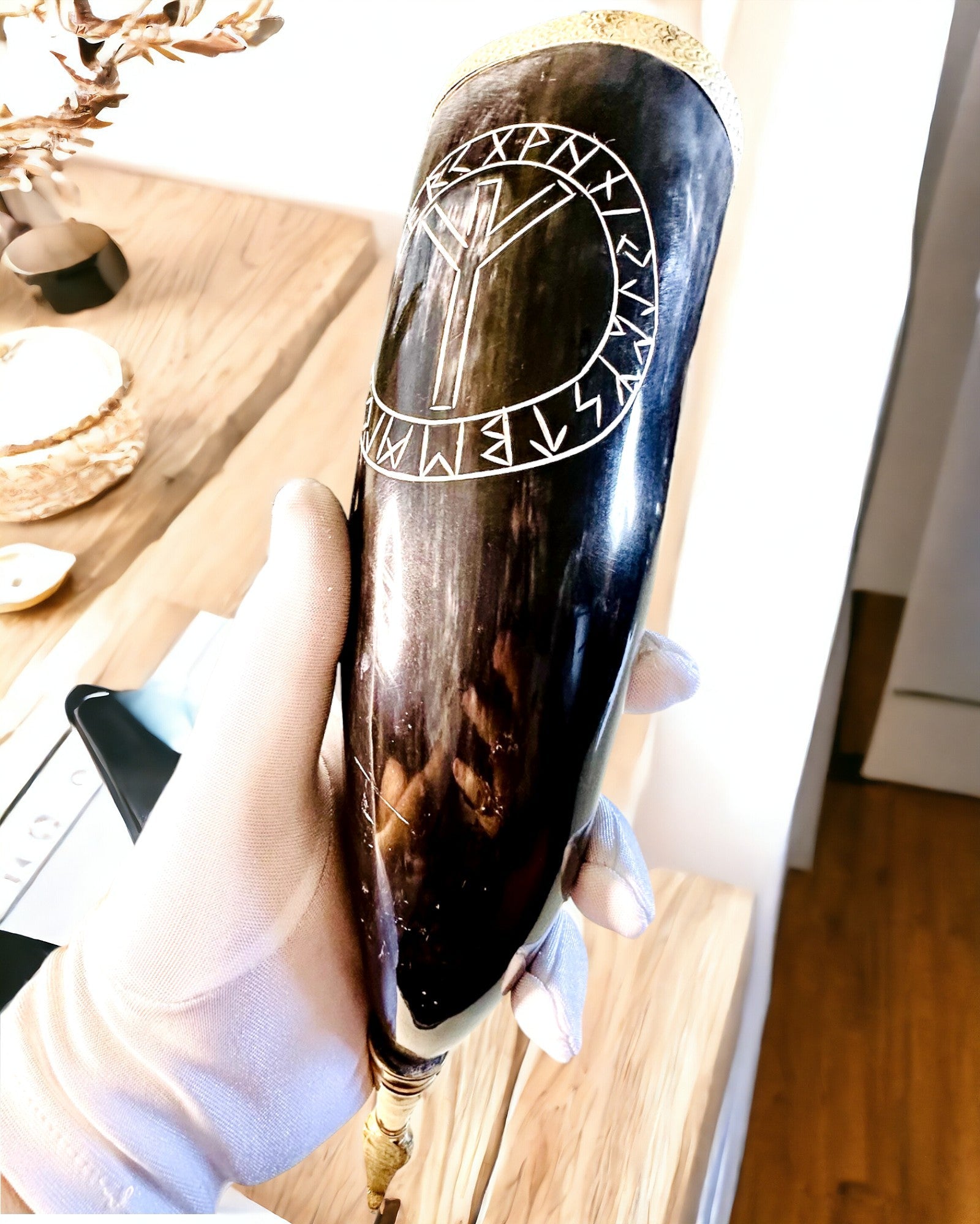 Copa de Cuerno "Viking Valor" - Grabado a Mano, Calidad Premium - 4 variantes para elegir