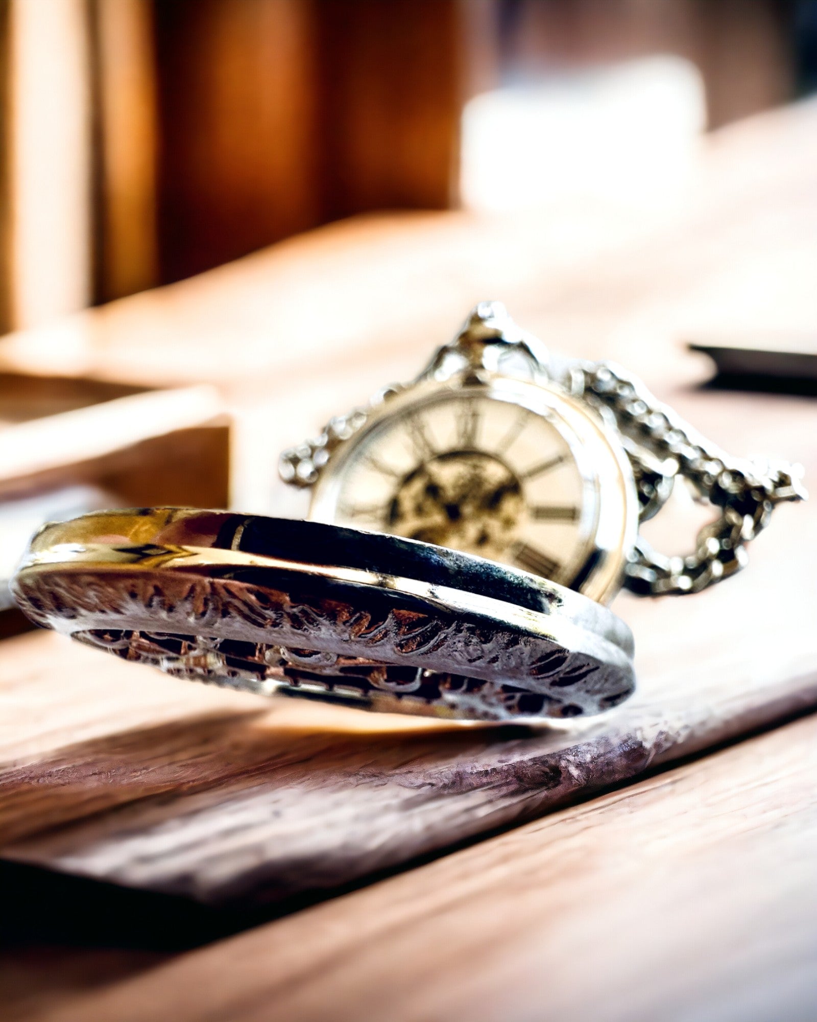 Reloj de bolsillo plateado "Vintage Elegance" con opción de personalización con grabado