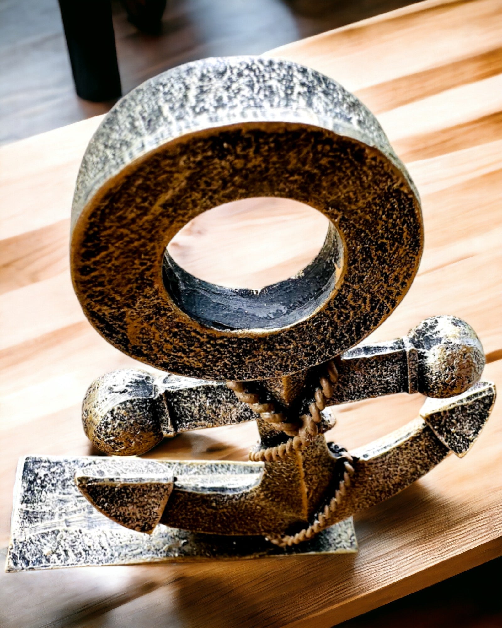 Escultura Rústica de Ancla de Resina - "Leyenda Marina", ancla personalización con grabado