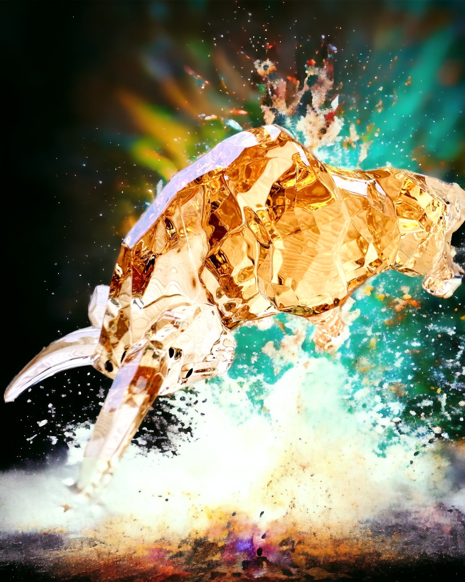 Estatua "Złoty Byk" de resina, diseño transparente, posibilidad de personalización