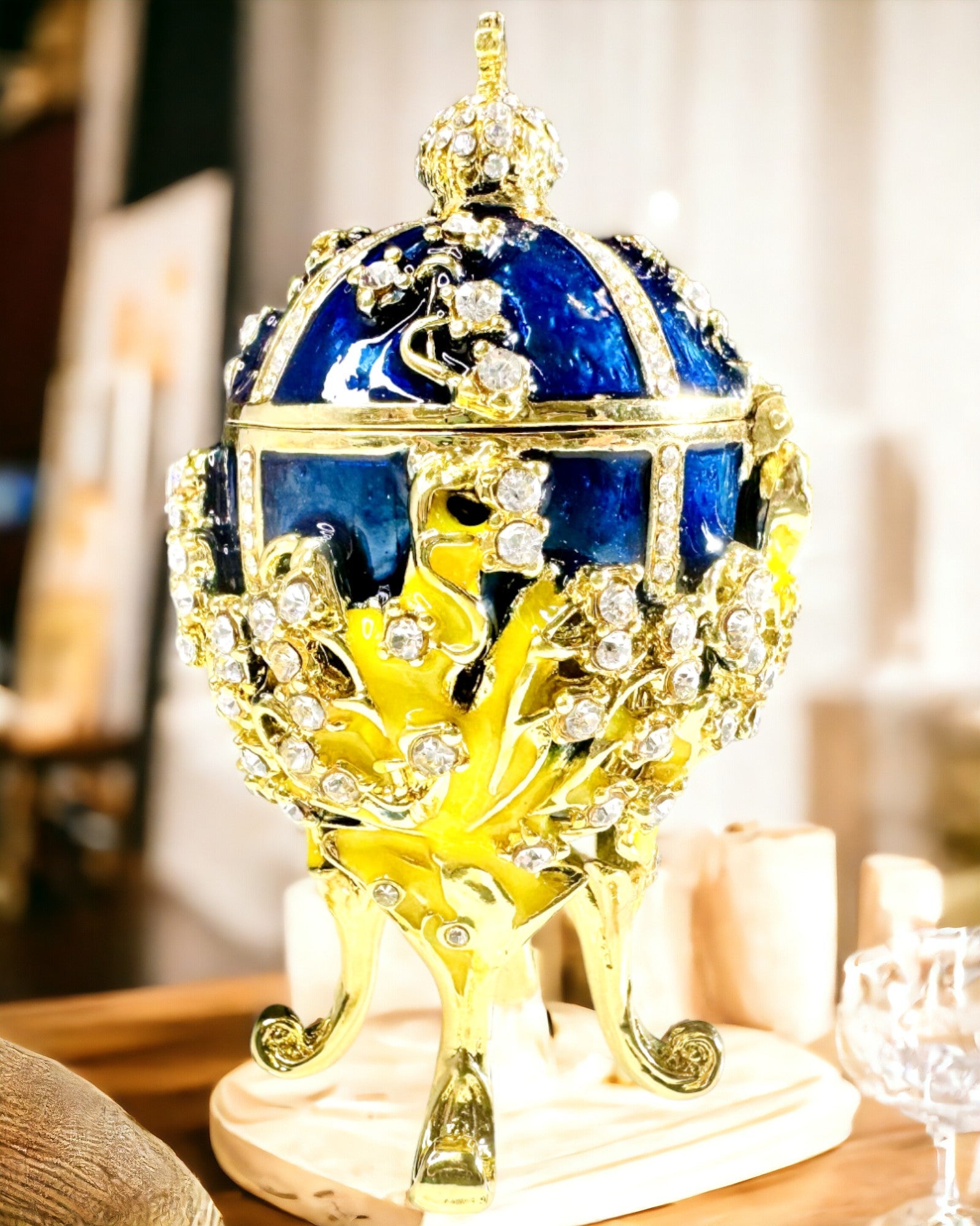 Caja de Joyería 'Huevo Imperial' Faberge – Estilo Vintage, Contenedor Decorativo para Accesorios