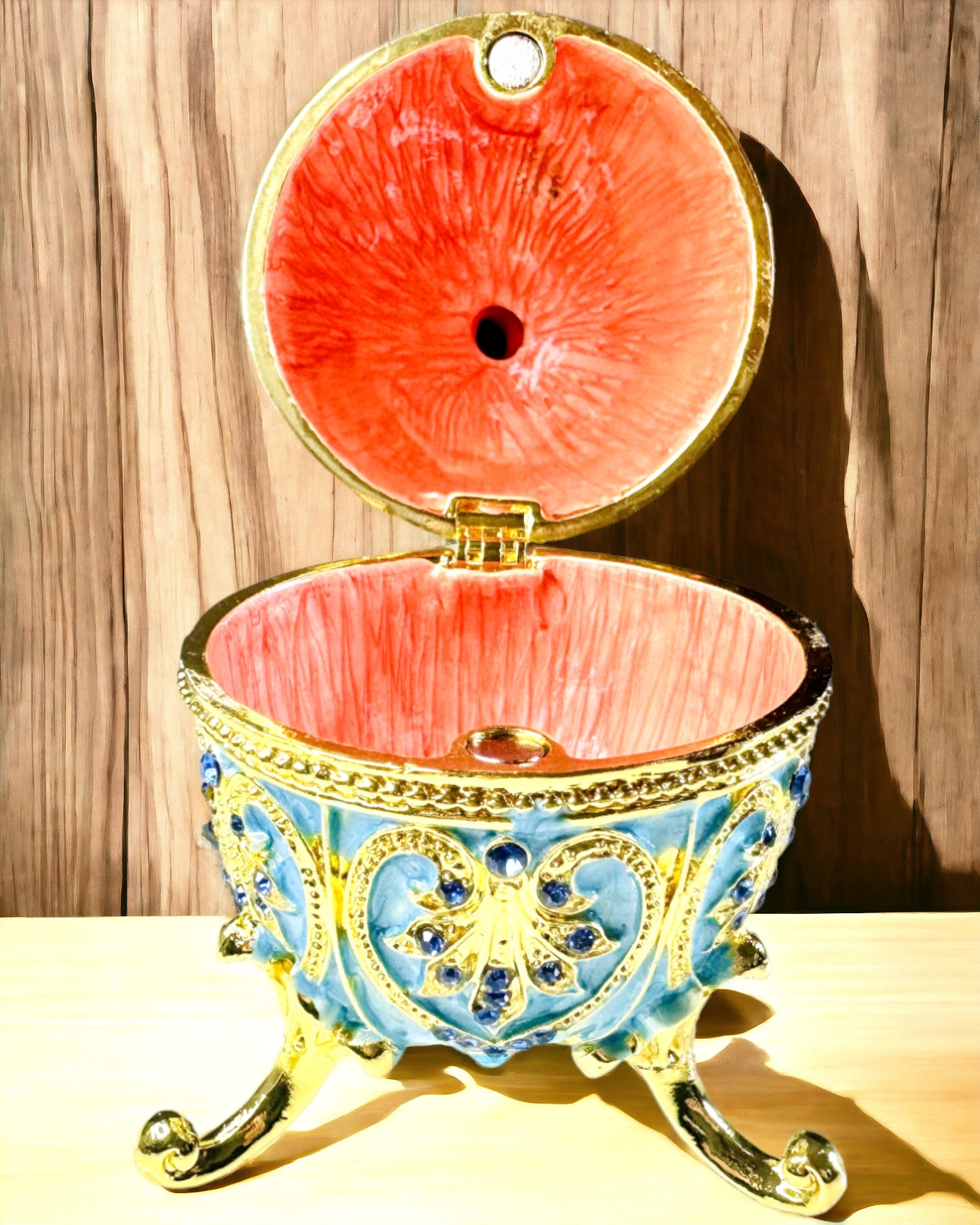 Huevo Fabergé Celestial – Organizador de Joyas Esmaltado - color azul cielo. Personalización con grabado