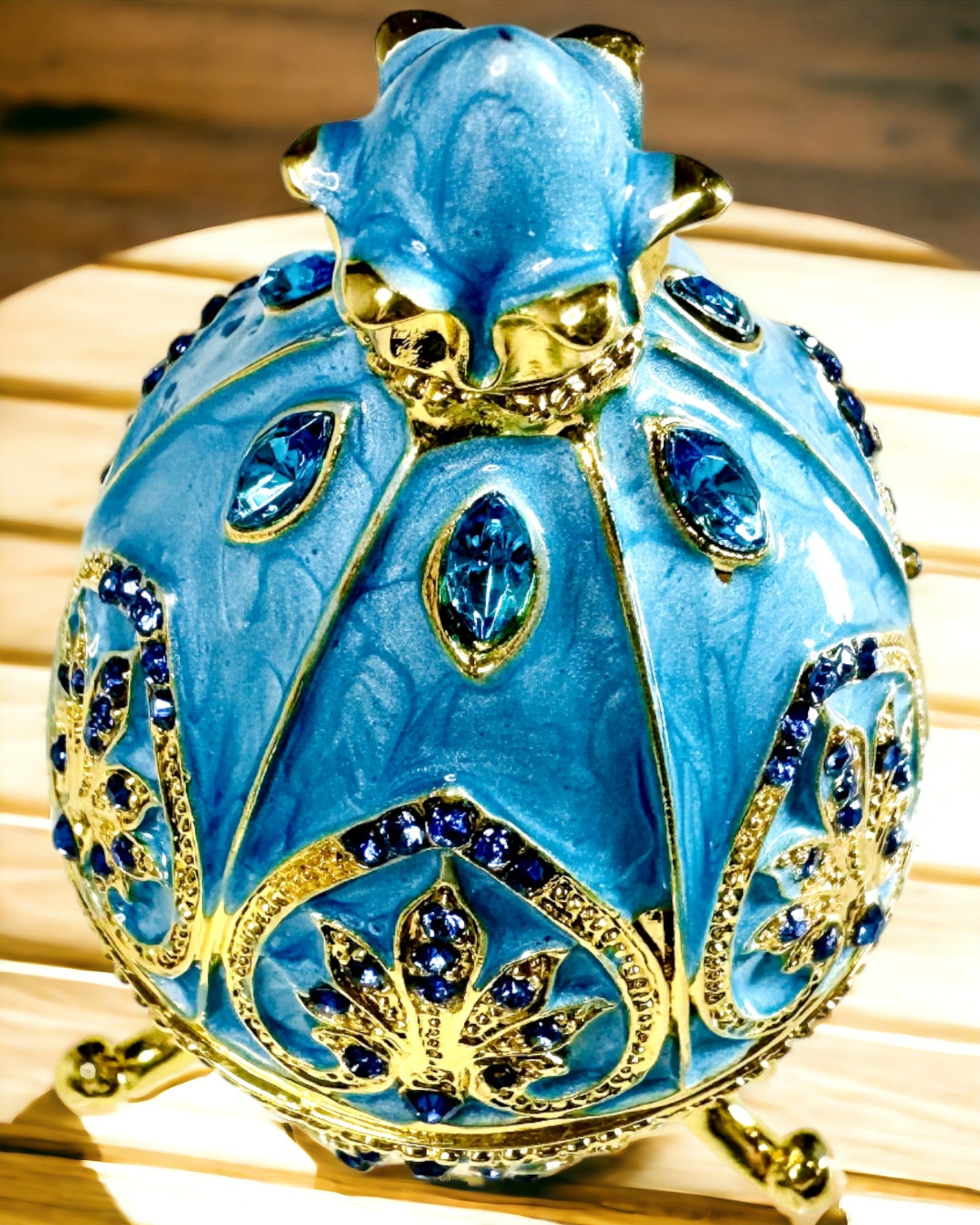 Huevo Fabergé Celestial – Organizador de Joyas Esmaltado - color azul cielo. Personalización con grabado