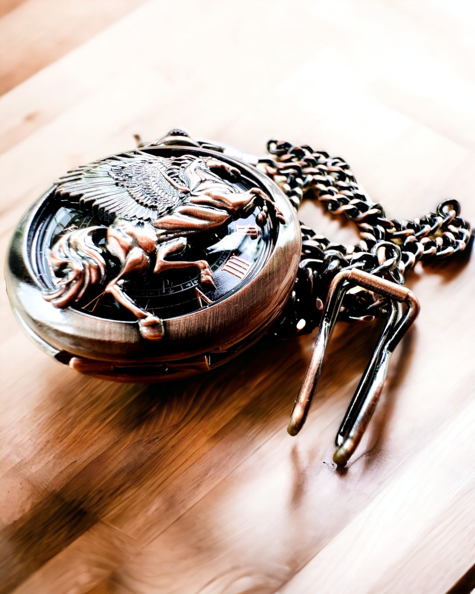 Reloj de Bolsillo "Equus Tempus" - Color: Marrón, Oro Rosa con Motivo de Caballo, posibilidad de personalización con grabado