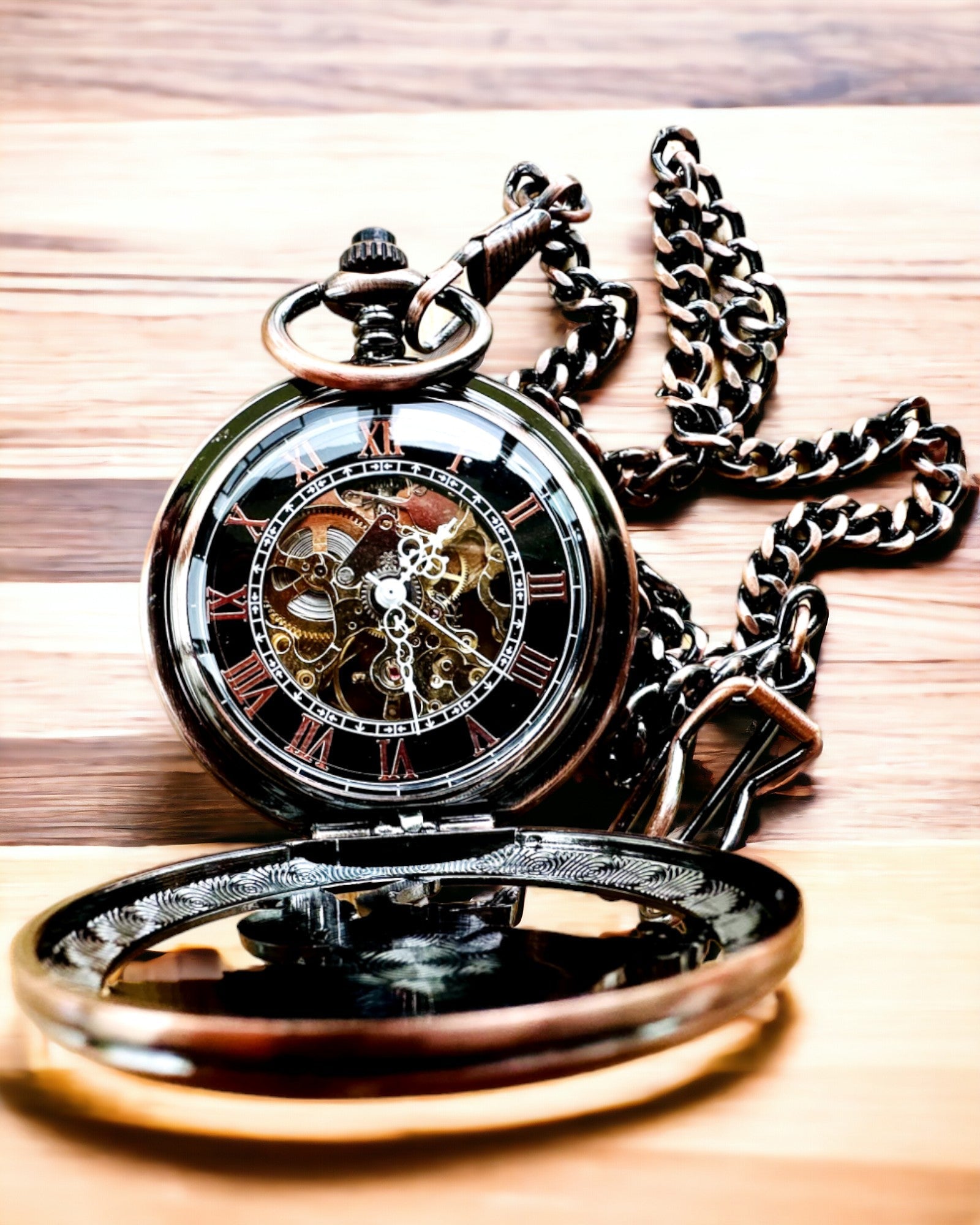 Reloj de Bolsillo "Equus Tempus" - Color: Marrón, Oro Rosa con Motivo de Caballo, posibilidad de personalización con grabado