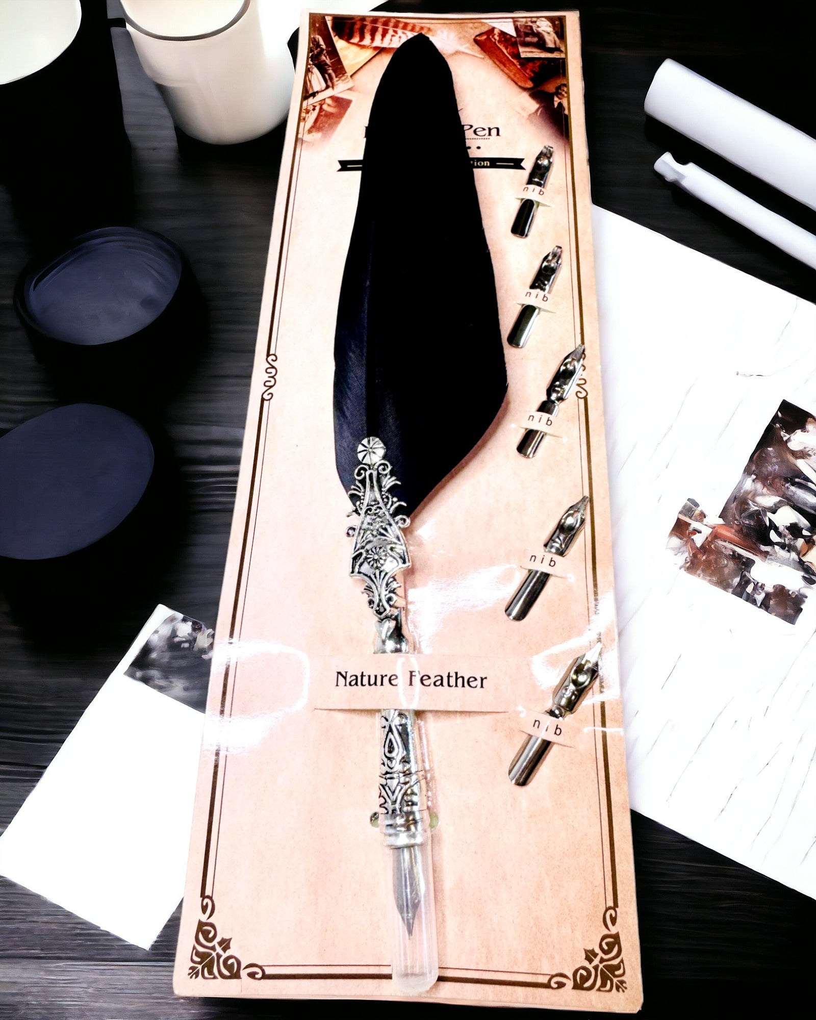 Pluma de Caligrafía Vintage con Pluma de Ganso Natural – Regalo Ideal para el Día de la Madre o del Maestro. Grabado