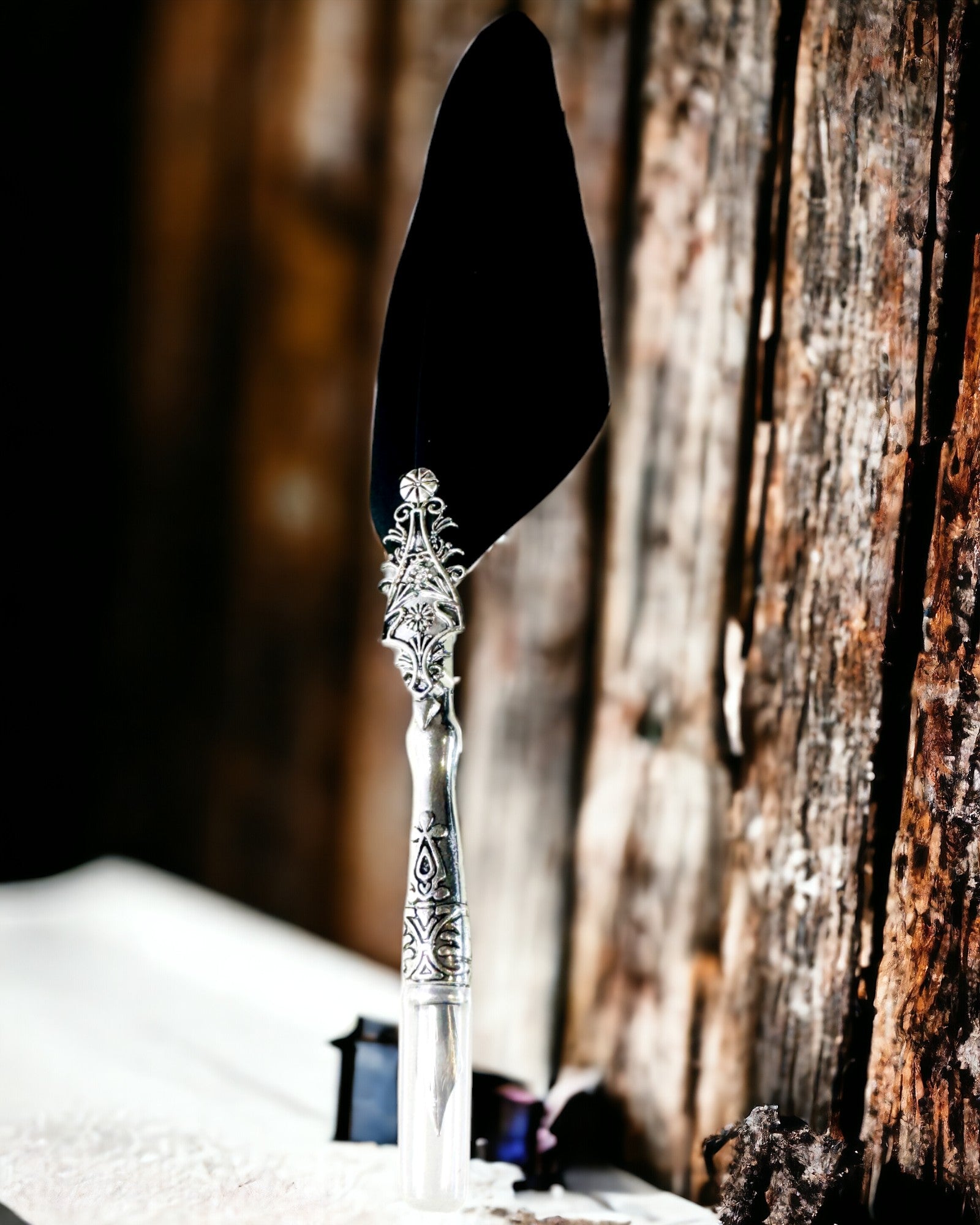 Pluma de Caligrafía Vintage con Pluma de Ganso Natural – Regalo Ideal para el Día de la Madre o del Maestro. Grabado