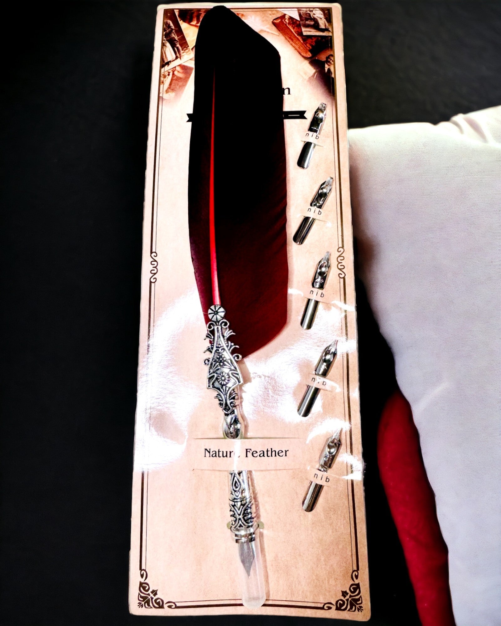 Pluma de Caligrafía Vintage con Pluma de Ganso Natural – Regalo Ideal para el Día de la Madre o del Maestro. Grabado