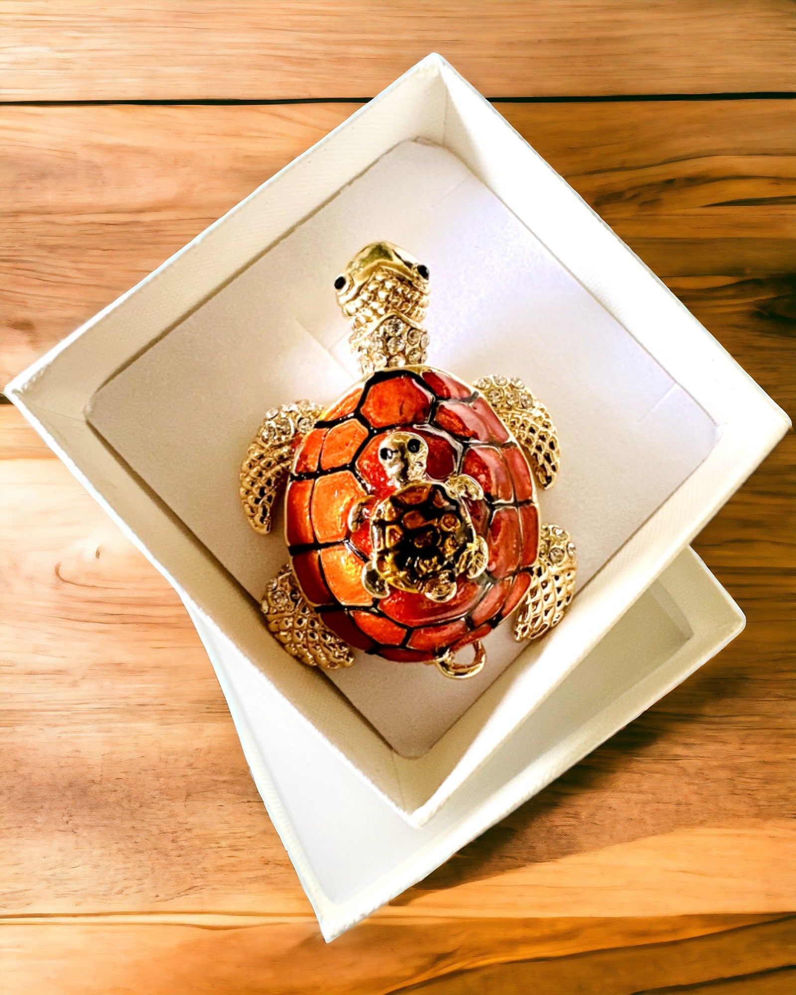 Caja "Familia de Tortugas" - color naranja, personalización con grabado