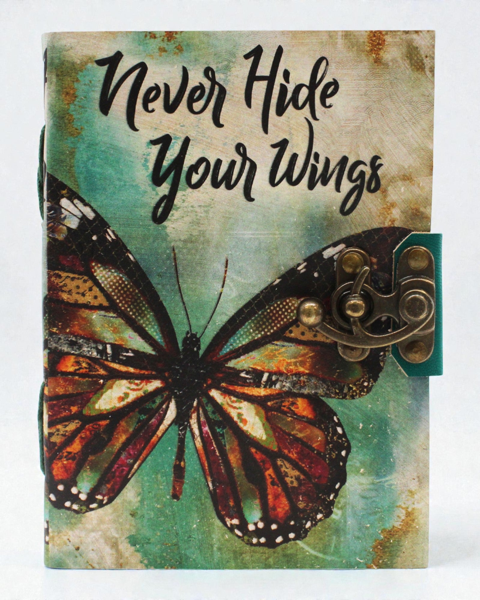 Cuaderno de notas de cuero Mariposa de inspiración Nunca ocultes tus alas – 13 × 18 cm