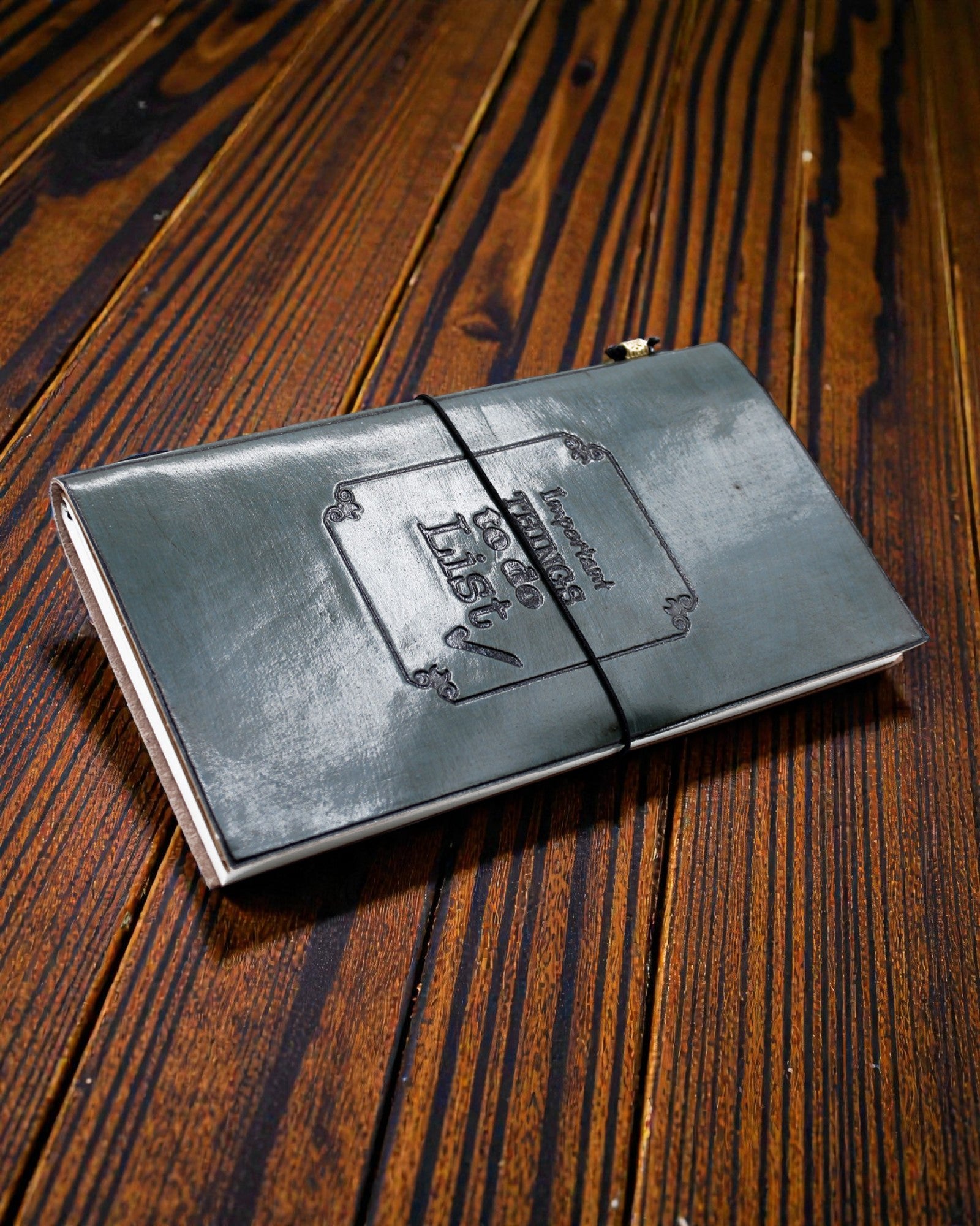 Diario de cuero hecho a mano - Cosas importantes por hacer - Gris (80 páginas)