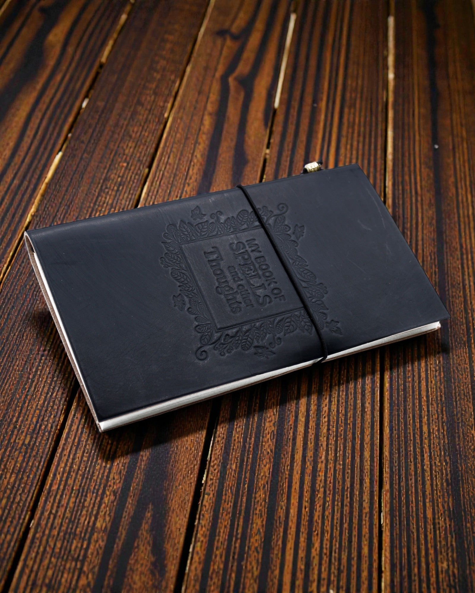 Diario de cuero hecho a mano - Mis notas de hechizos y otros pensamientos - Negro