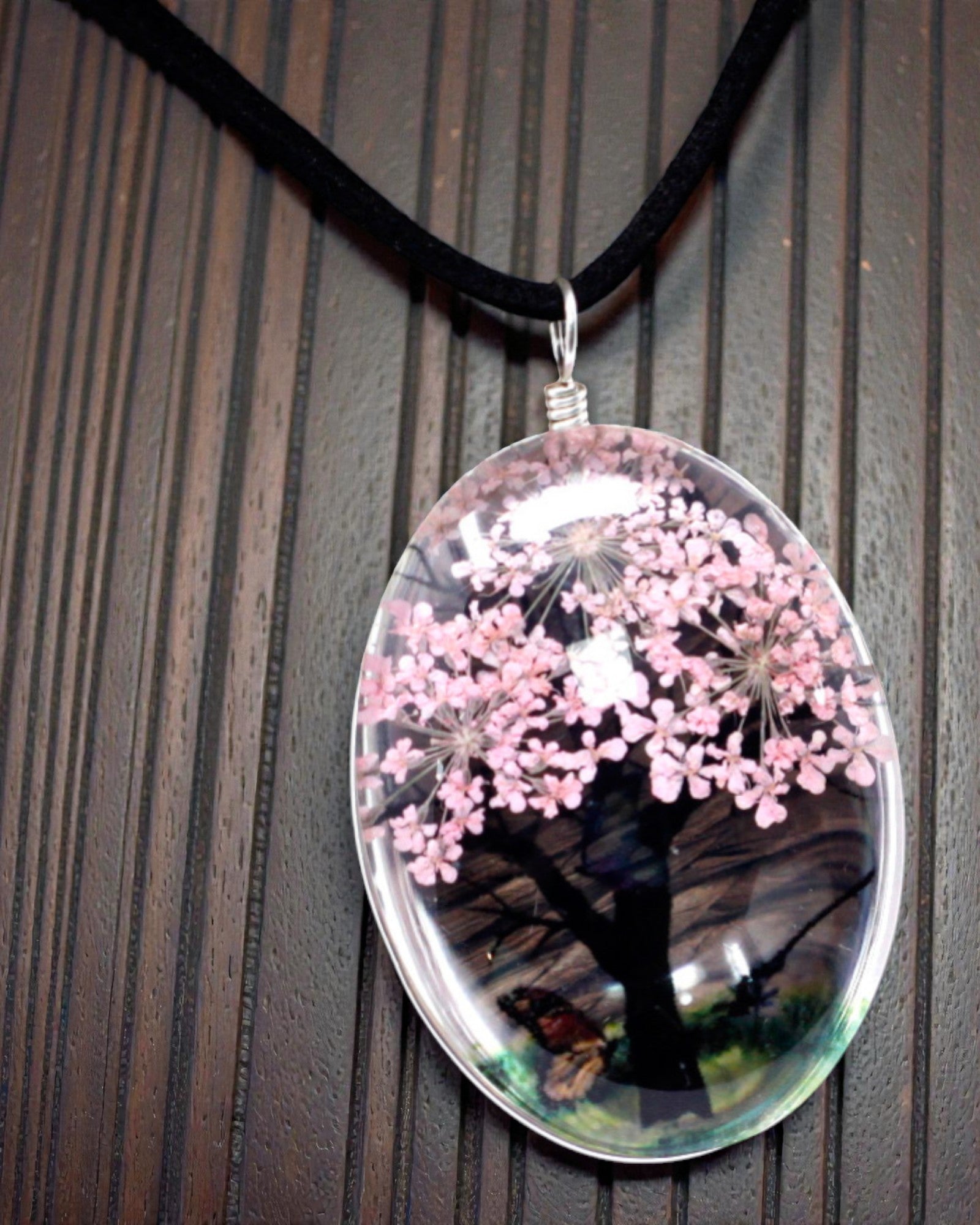 Jardín Rosado – Conjunto de joyería con flores secas Árbol de la Vida